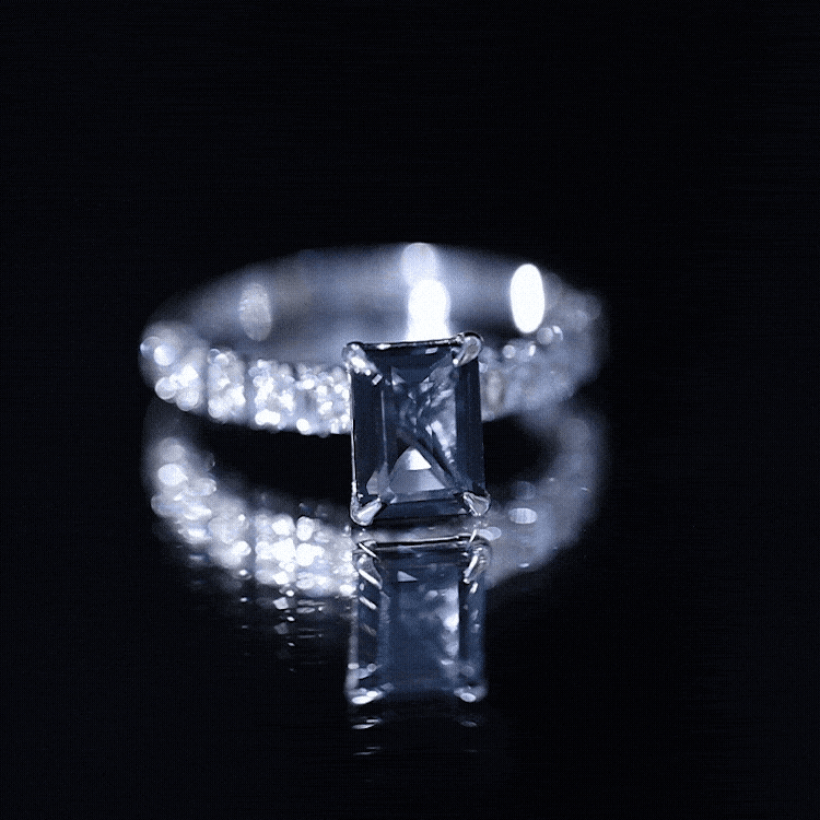 2.25 Carat Emerald Cut London Blue Topaz Engagement Ring with Diamond Side Stones AAA - Rosec Jewels