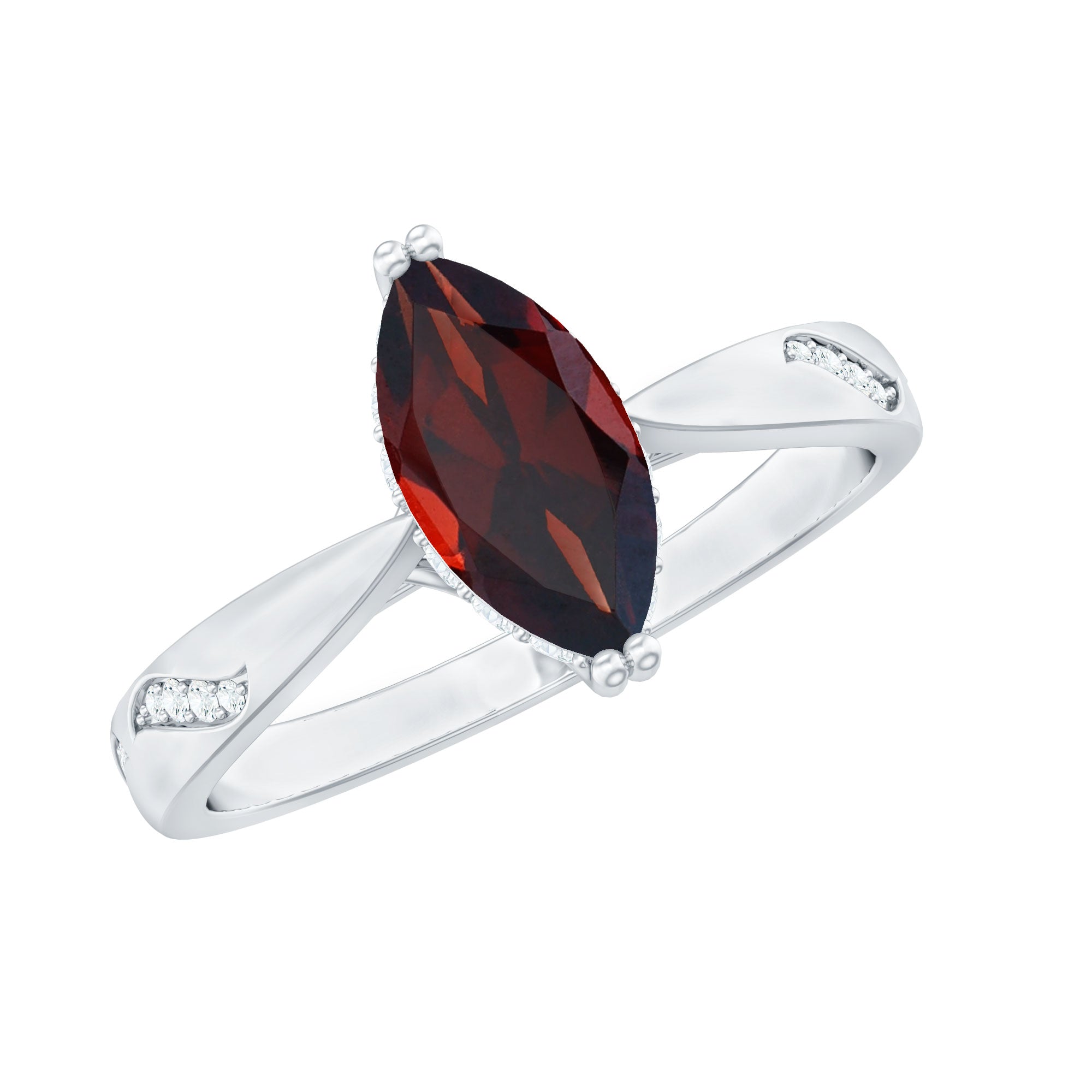 Rosec Jewels-Natural Solitaire Garnet Marquise Engagement Ring with Diamond