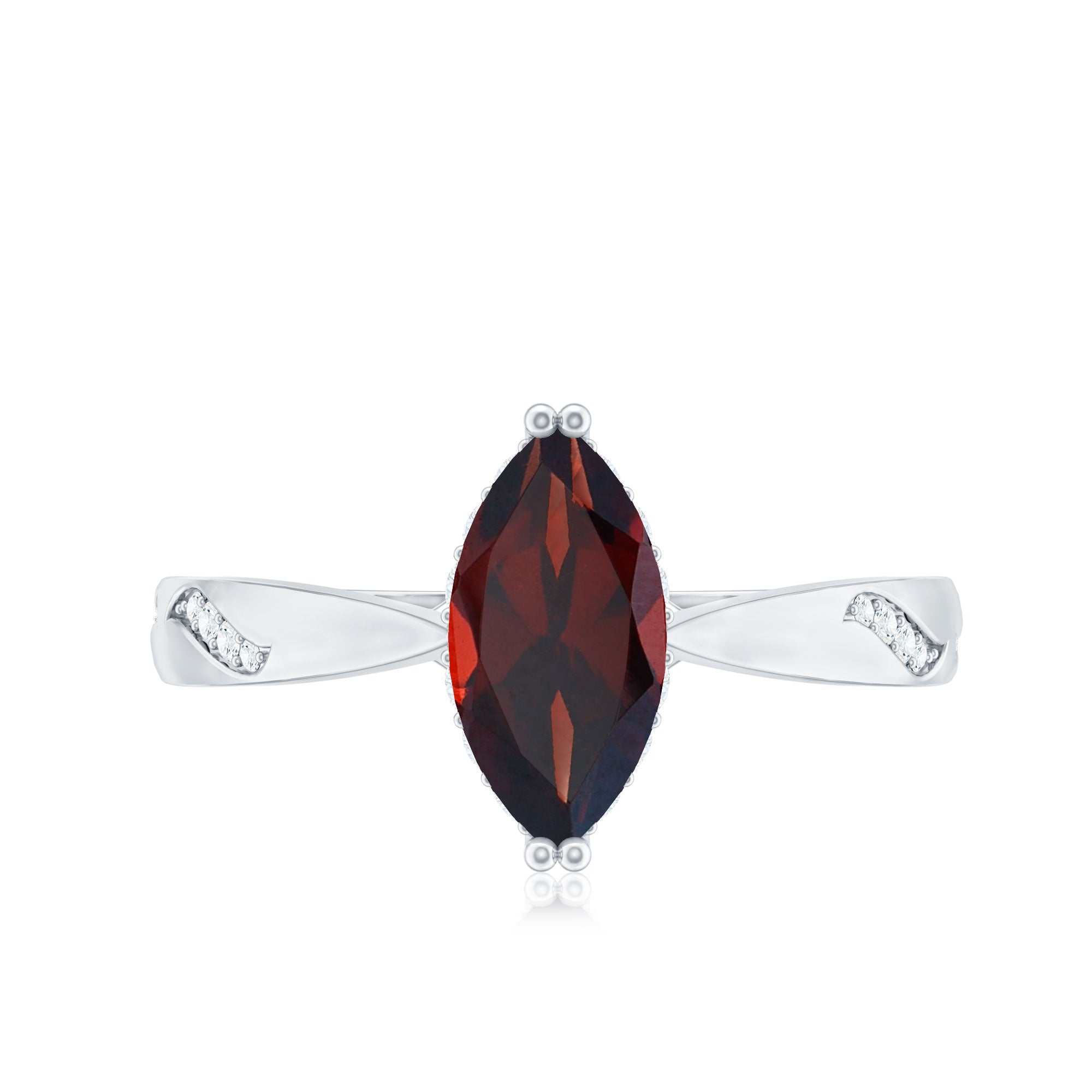 Rosec Jewels-Natural Solitaire Garnet Marquise Engagement Ring with Diamond