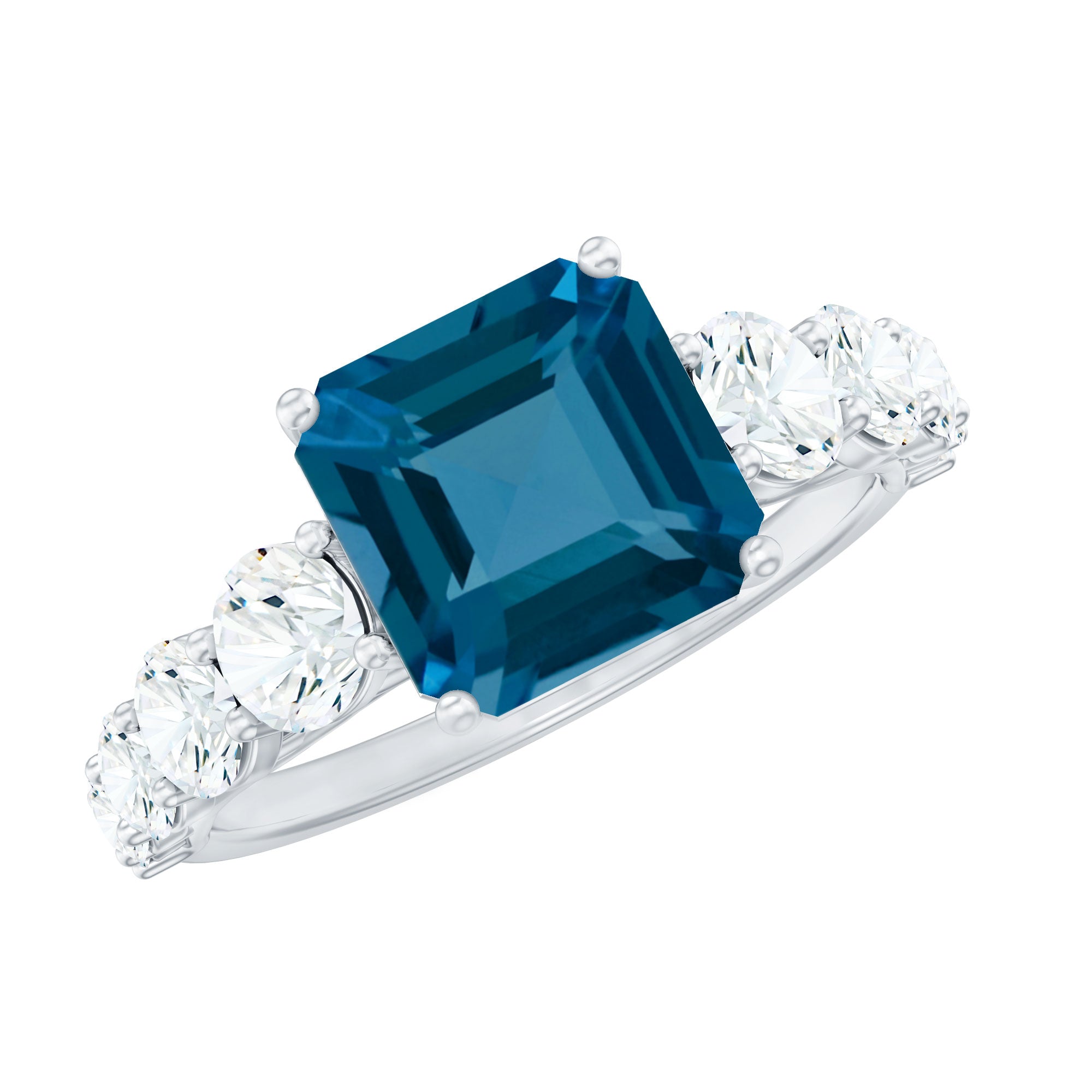 8mm Asscher Cut London Blue Topaz Solitaire Engagement Ring with Moissanite AAA - Rosec Jewels