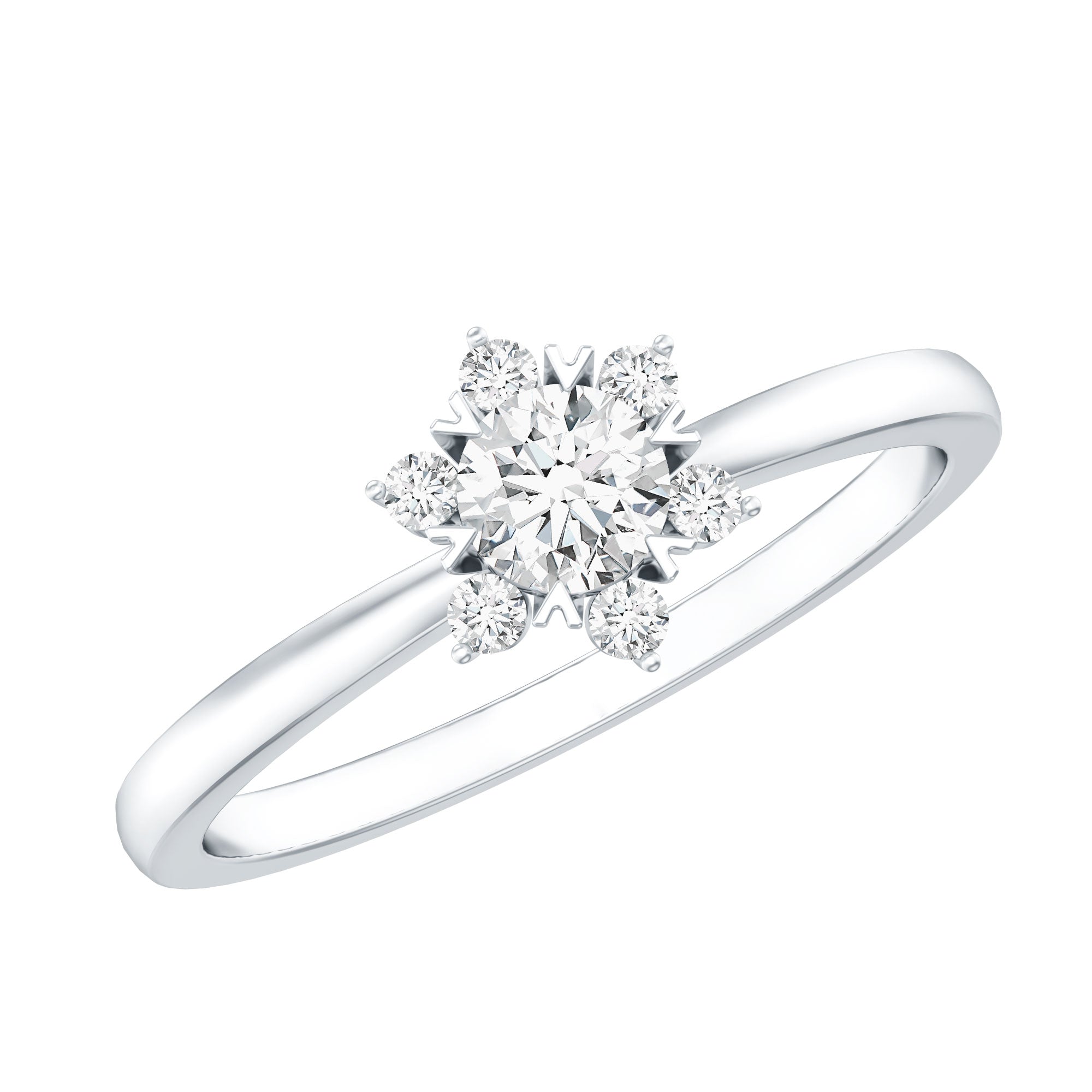 Round Moissanite Flower Promise Ring for Her D-VS1 - Rosec Jewels