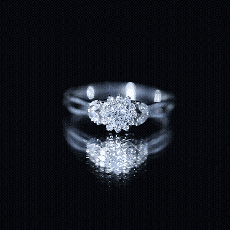 Diamond Flower Engagement Ring with Split Shank Natural - ( HI-SI ) - Rosec Jewels