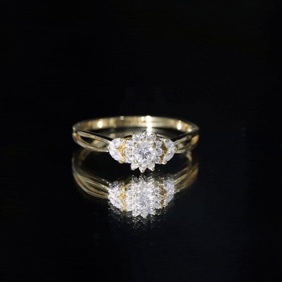 Diamond Flower Engagement Ring with Split Shank Natural - ( HI-SI ) - Rosec Jewels