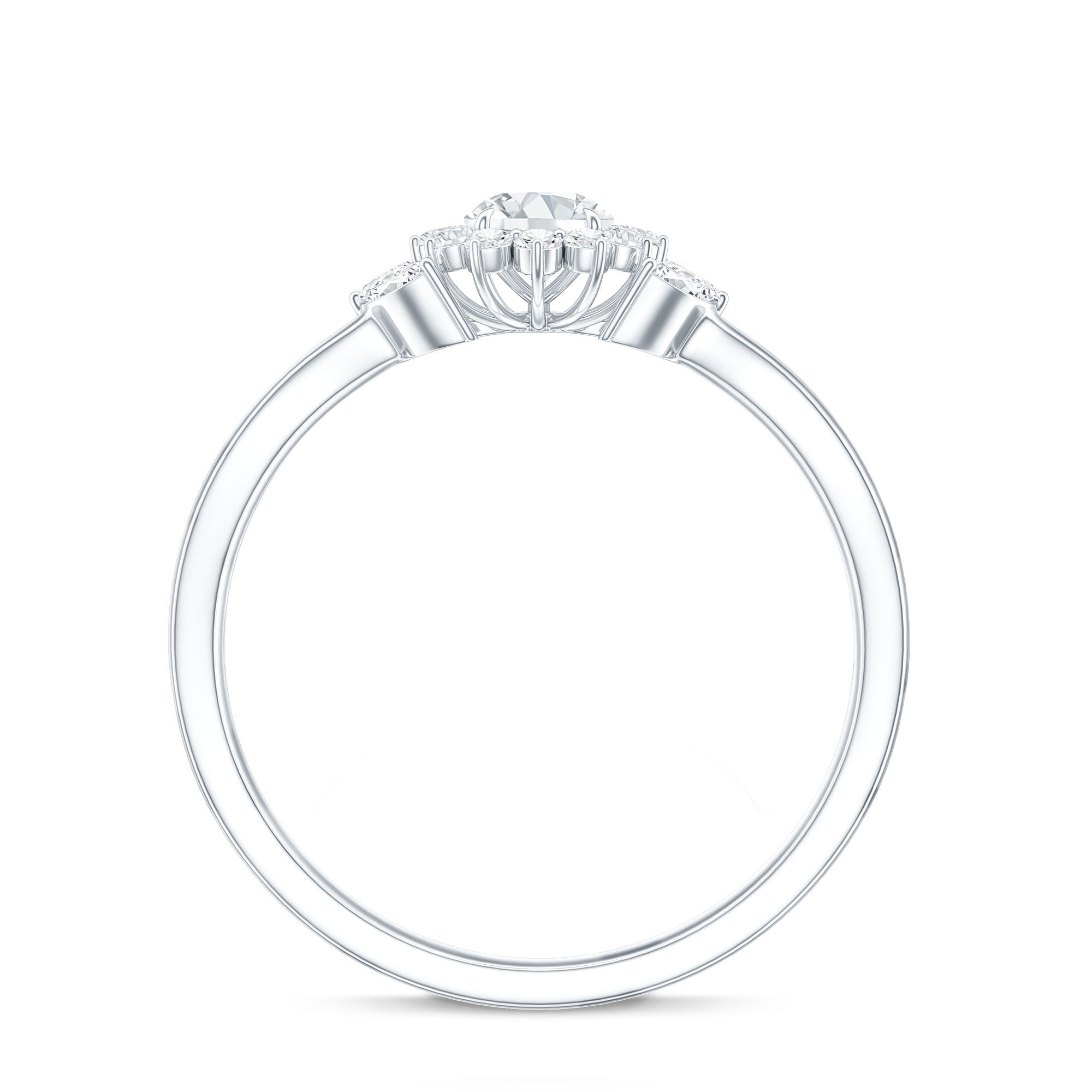 Diamond Flower Engagement Ring with Split Shank Natural - ( HI-SI ) - Rosec Jewels