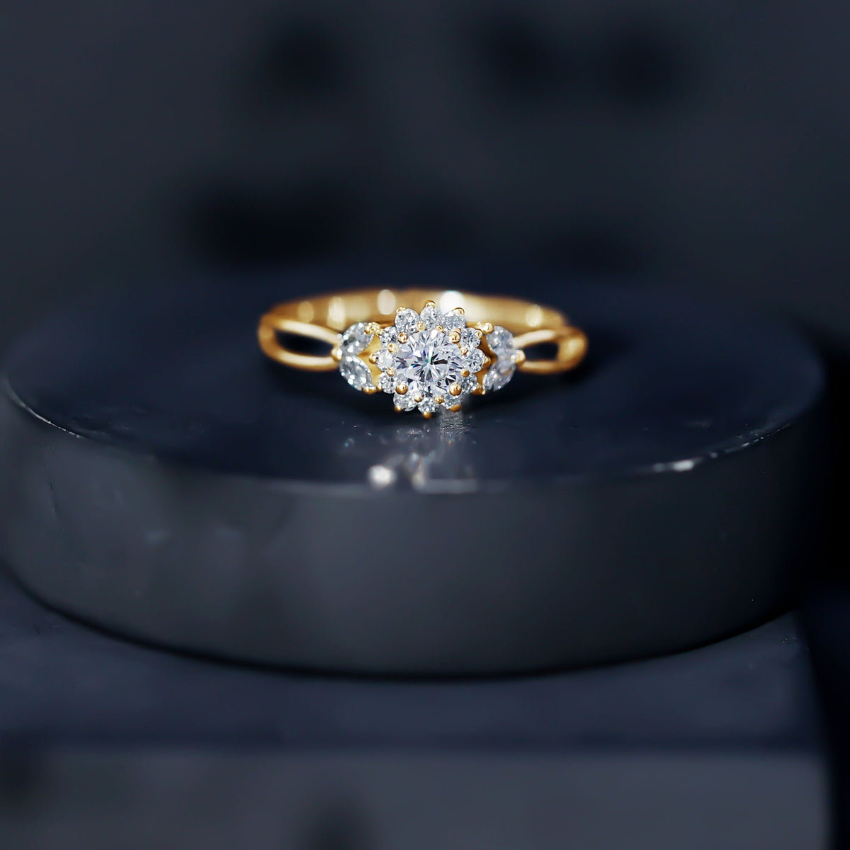 Diamond Flower Engagement Ring with Split Shank Natural - ( HI-SI ) - Rosec Jewels