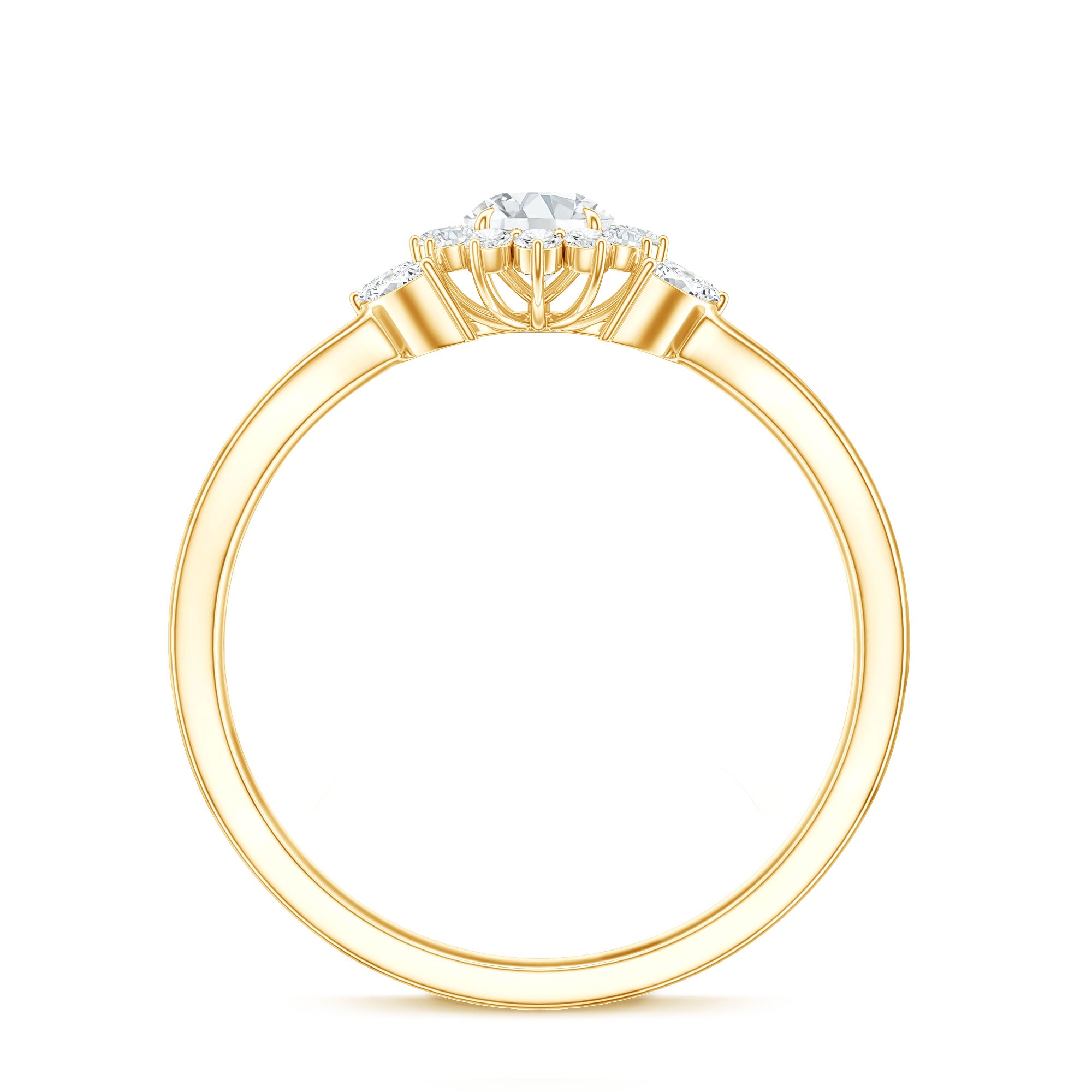 Diamond Flower Engagement Ring with Split Shank Natural - ( HI-SI ) - Rosec Jewels