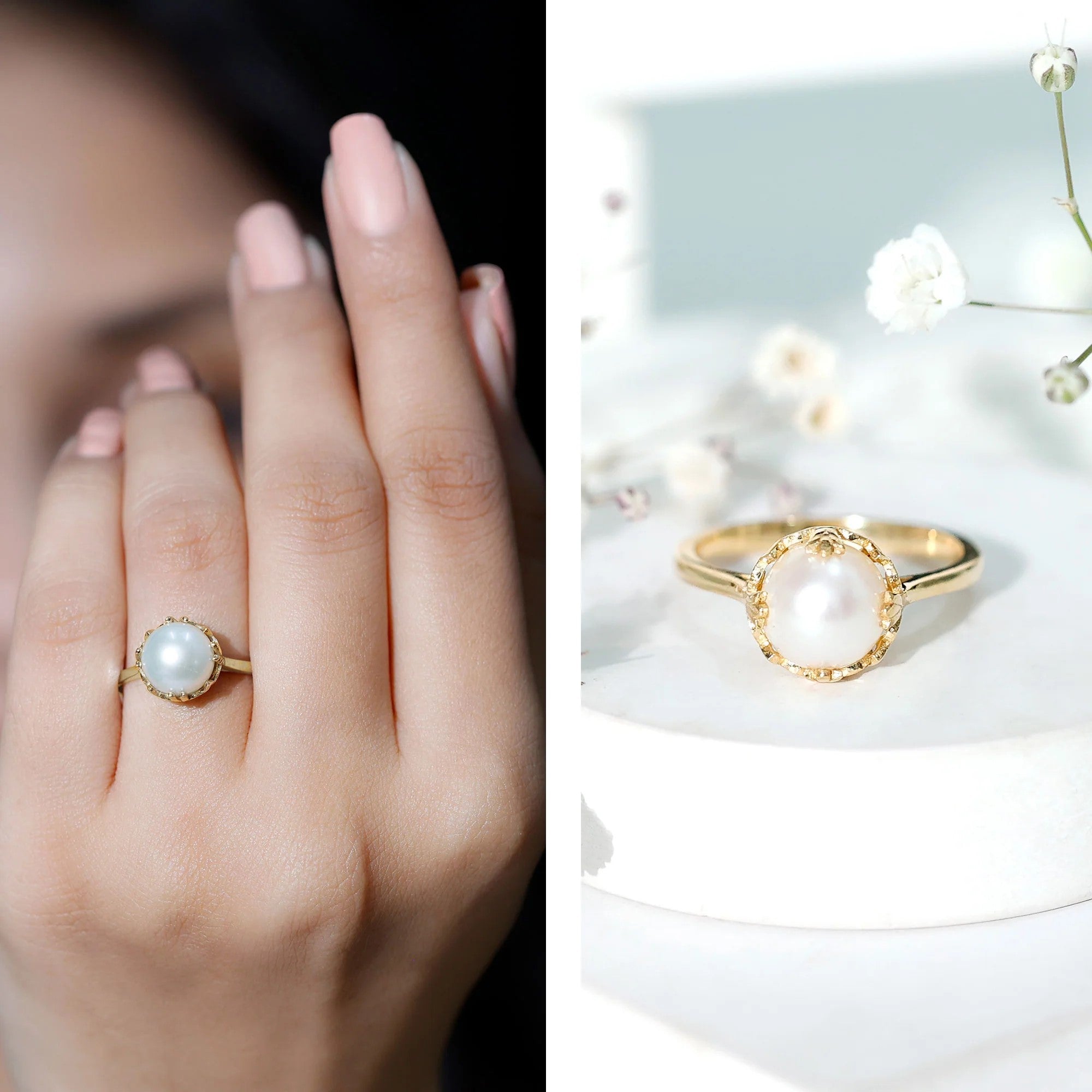 Rosec Jewels-Cultured 7.4 Carat Freshwater Pearl Solitaire Engagement Ring