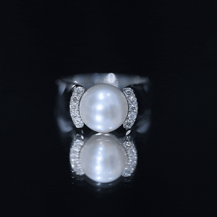 8 Carat Freshwater Pearl Statement Engagement Ring with Diamond AAA - Rosec Jewels