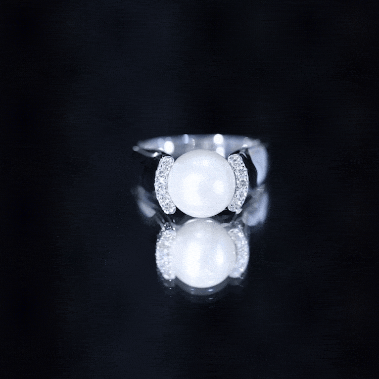 8 Carat Freshwater Pearl Statement Engagement Ring with Diamond AAA - Rosec Jewels