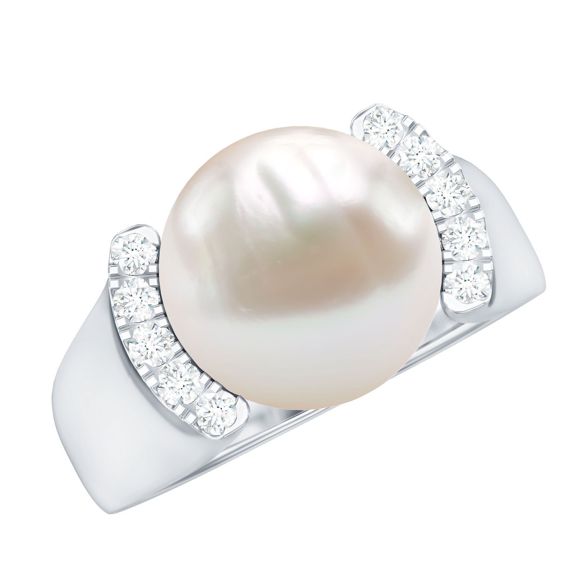 8 Carat Freshwater Pearl Statement Engagement Ring with Diamond AAA - Rosec Jewels