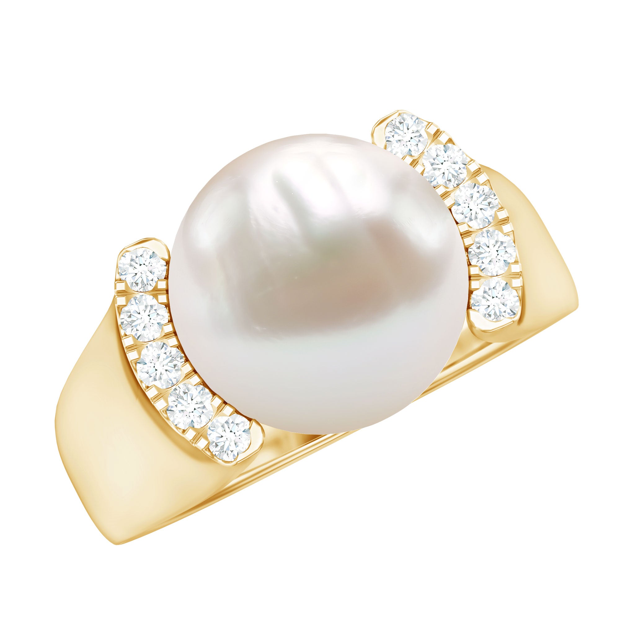 8 Carat Freshwater Pearl Statement Engagement Ring with Diamond AAA - Rosec Jewels