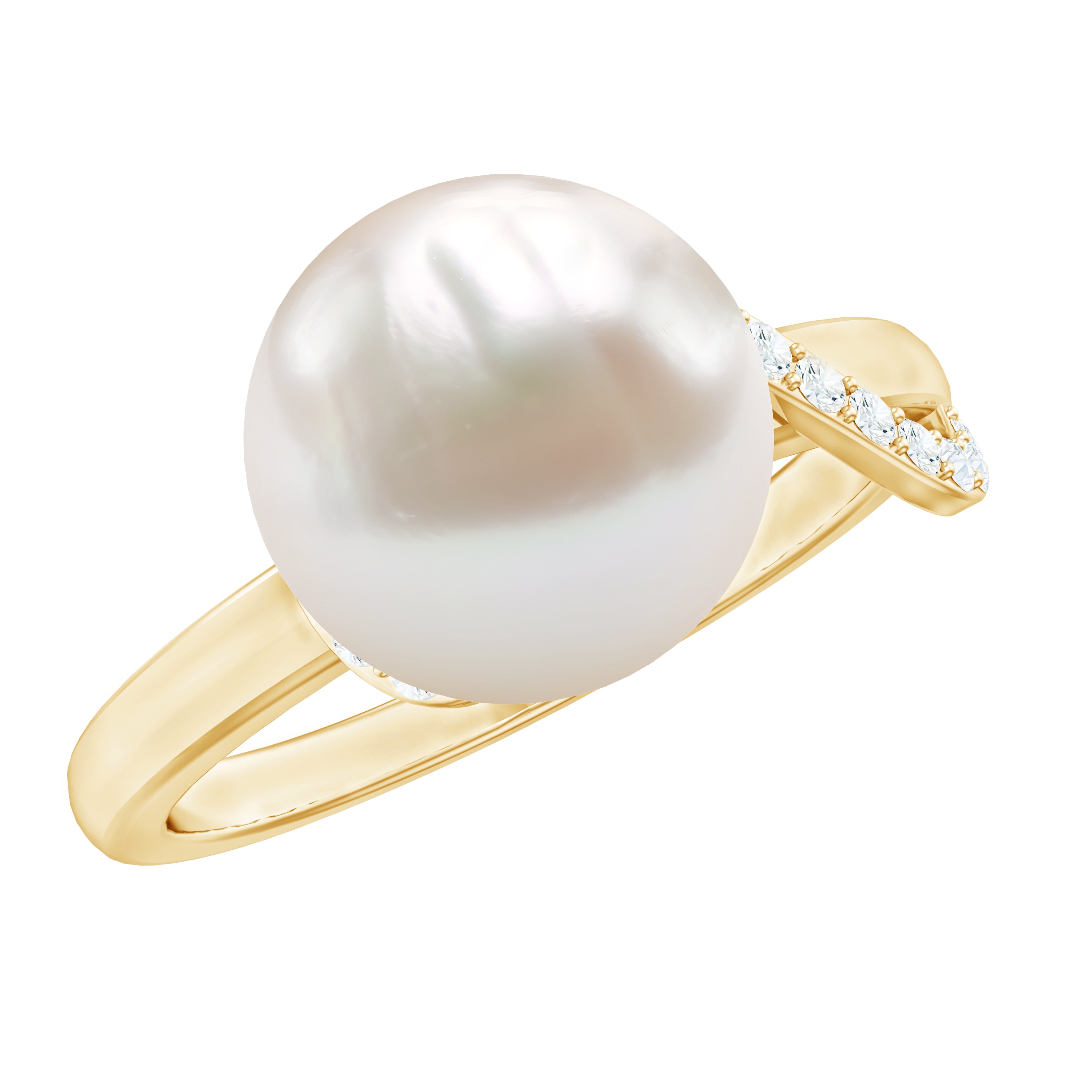 Natural 8 Carat Freshwater Pearl Engagement Ring with Diamond AAA - Rosec Jewels