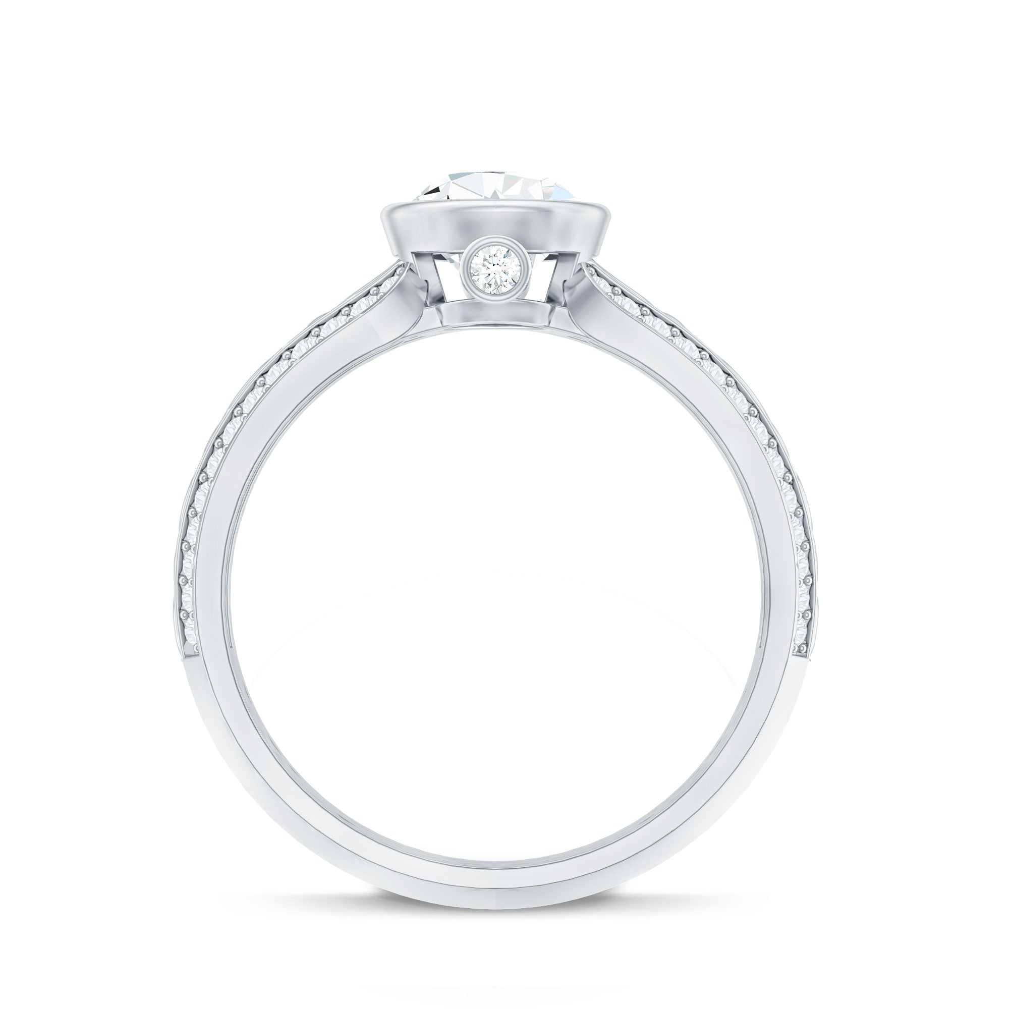 Bezel Set Moissanite Pear Engagement Ring with Filigree Details D-VS1 - Rosec Jewels