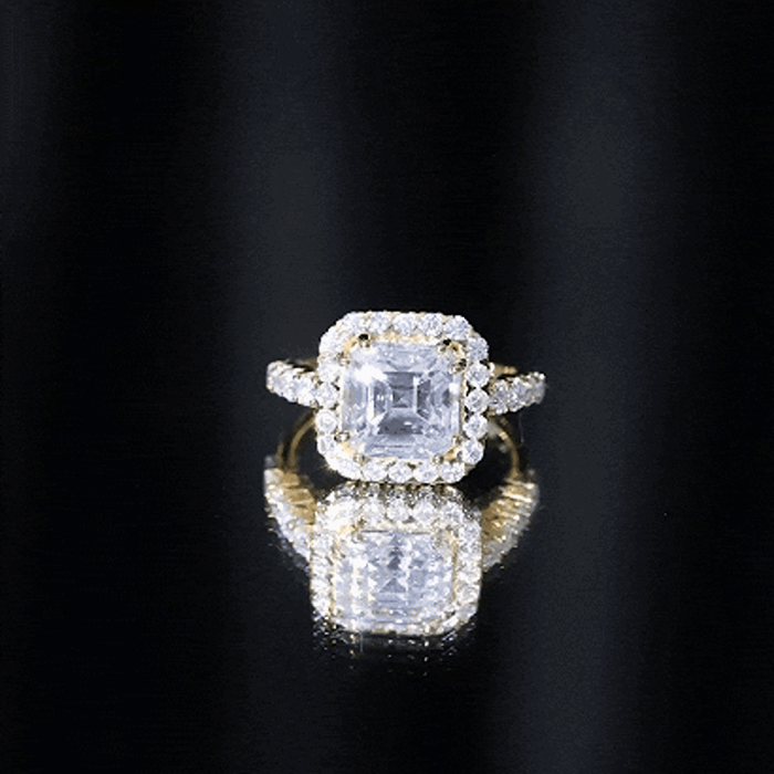 Certified 9 MM Asscher Cut Moissanite Halo Engagement Ring D-VS1 - Rosec Jewels