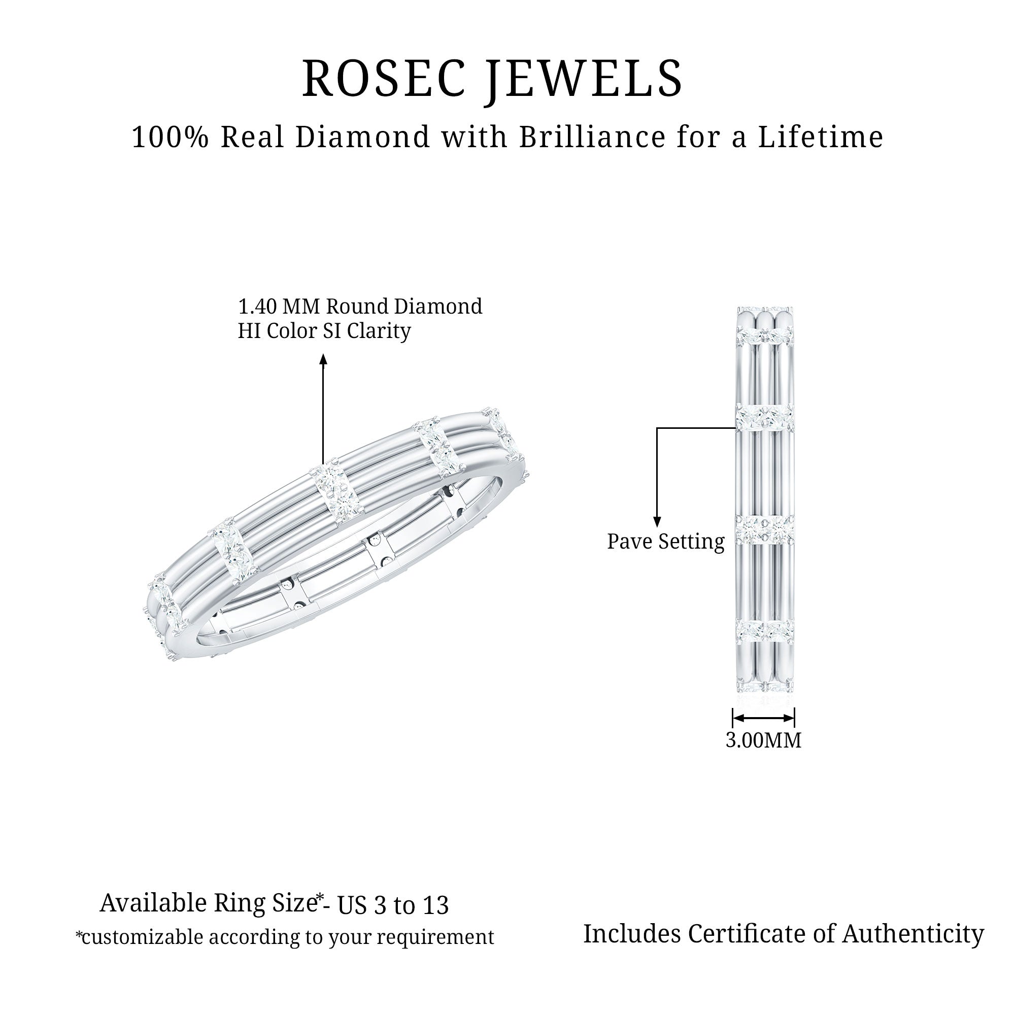 Rosec Jewels-Real Diamond Stackable Band Ring with Certificate