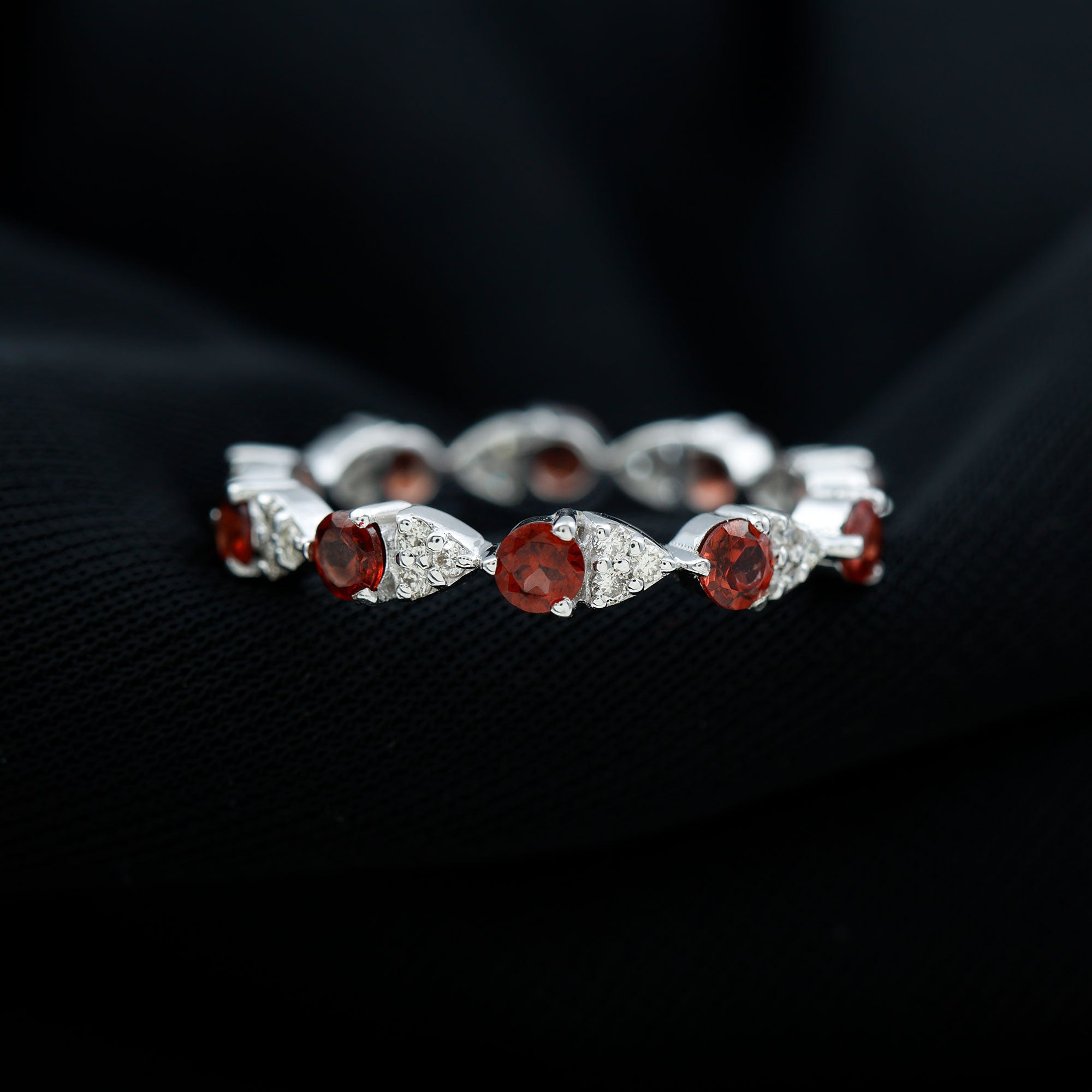 Natural Garnet Diamond Eternity Ring for Anniversary AAA - Rosec Jewels