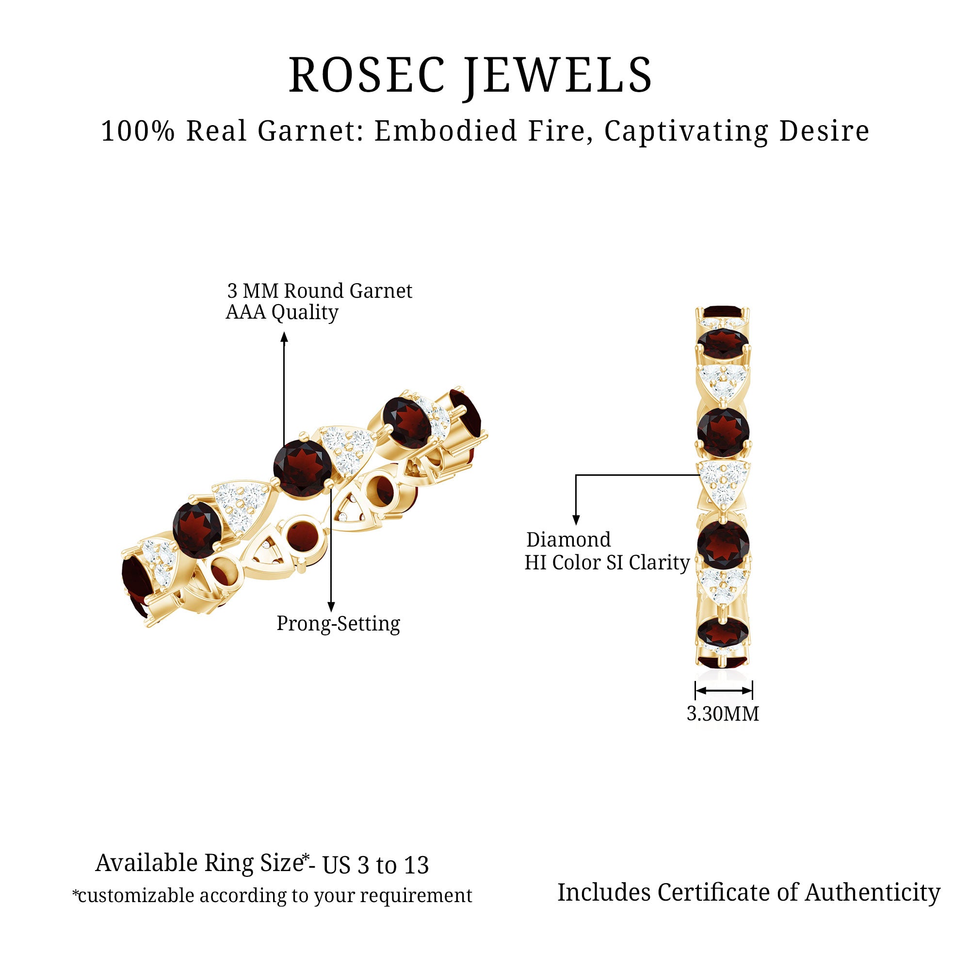 Natural Garnet Diamond Eternity Ring for Anniversary AAA - Rosec Jewels