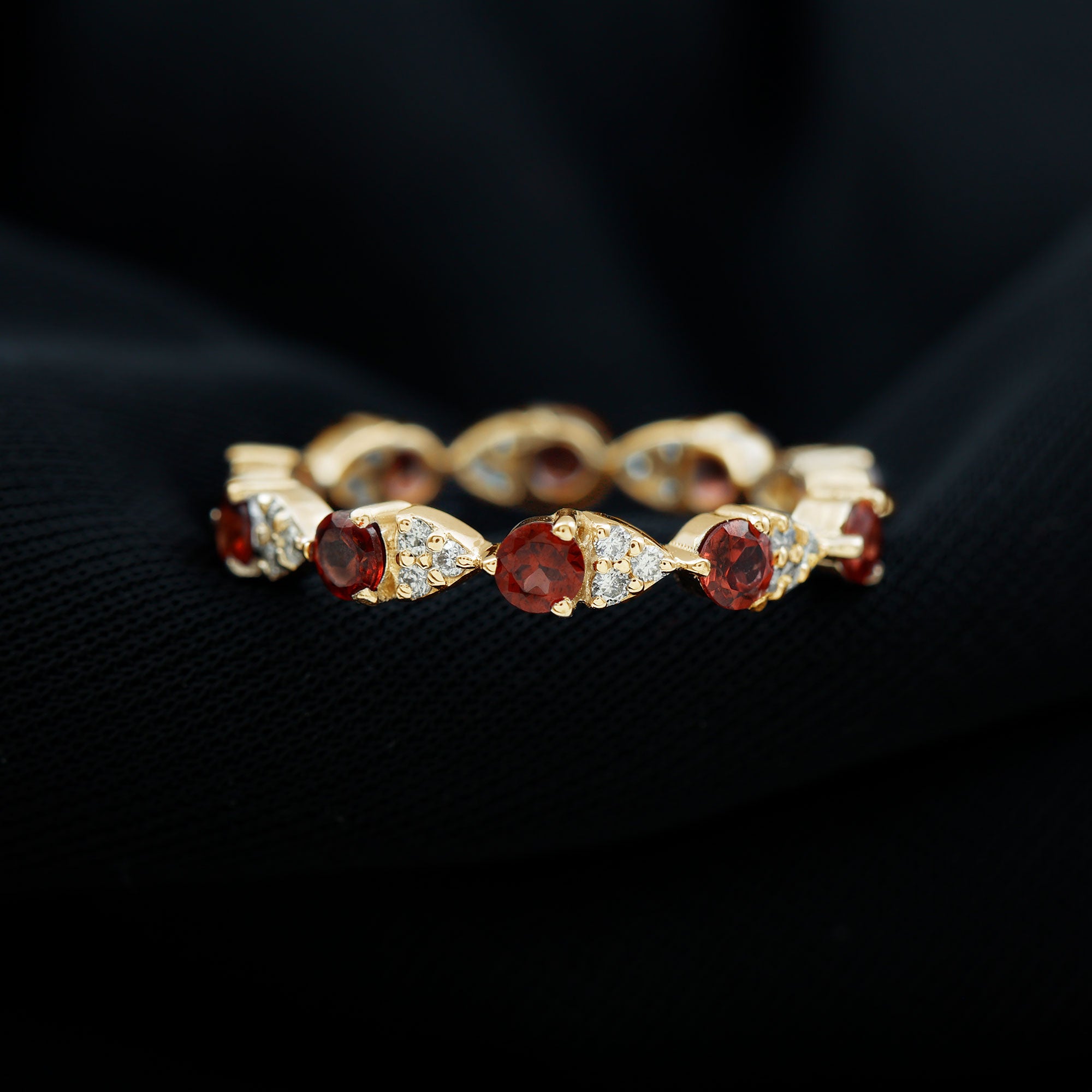Natural Garnet Diamond Eternity Ring for Anniversary AAA - Rosec Jewels
