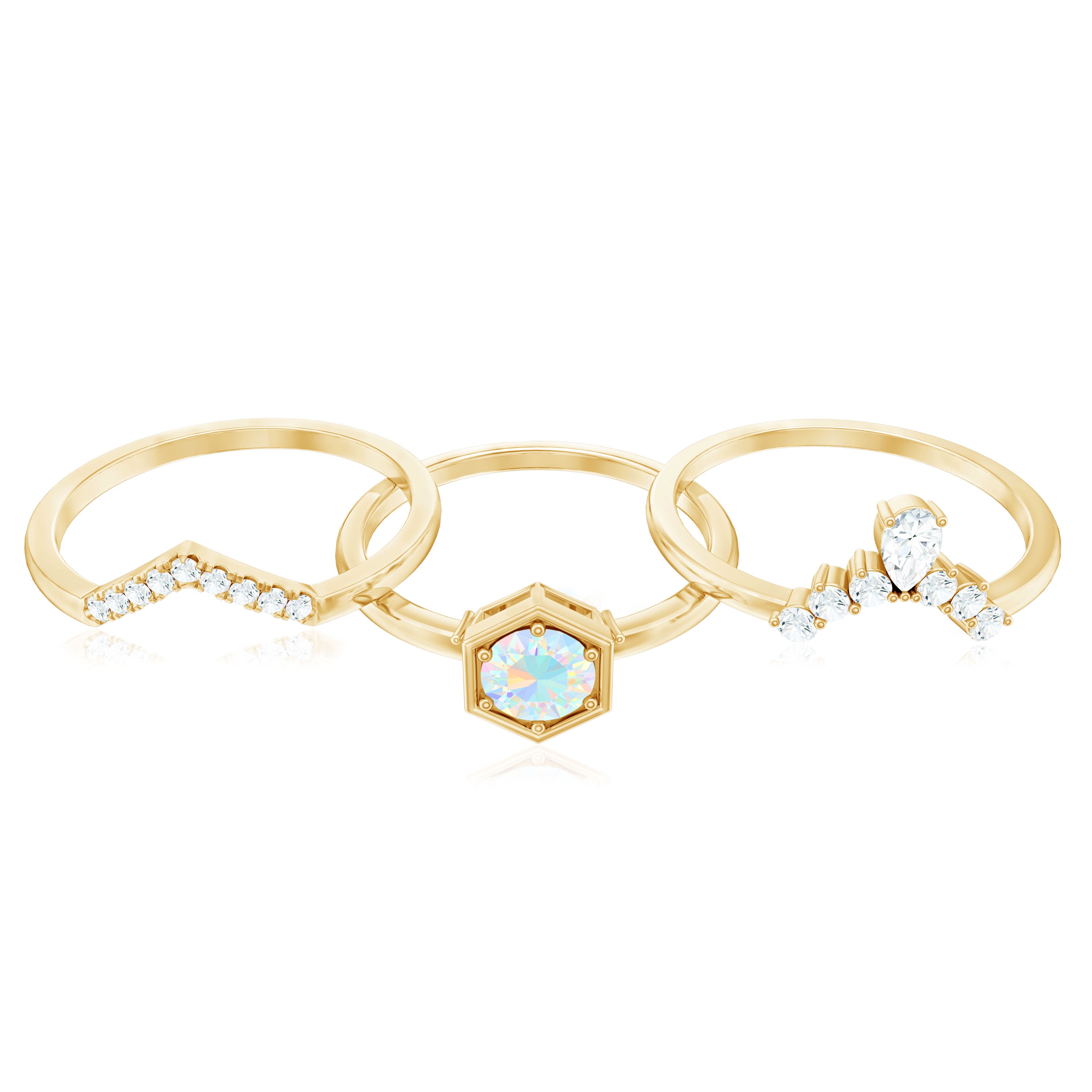 Vintage Inspired Opalescent Diamond Wedding Engagement Ring Set of 3 AAA - Rosec Jewels