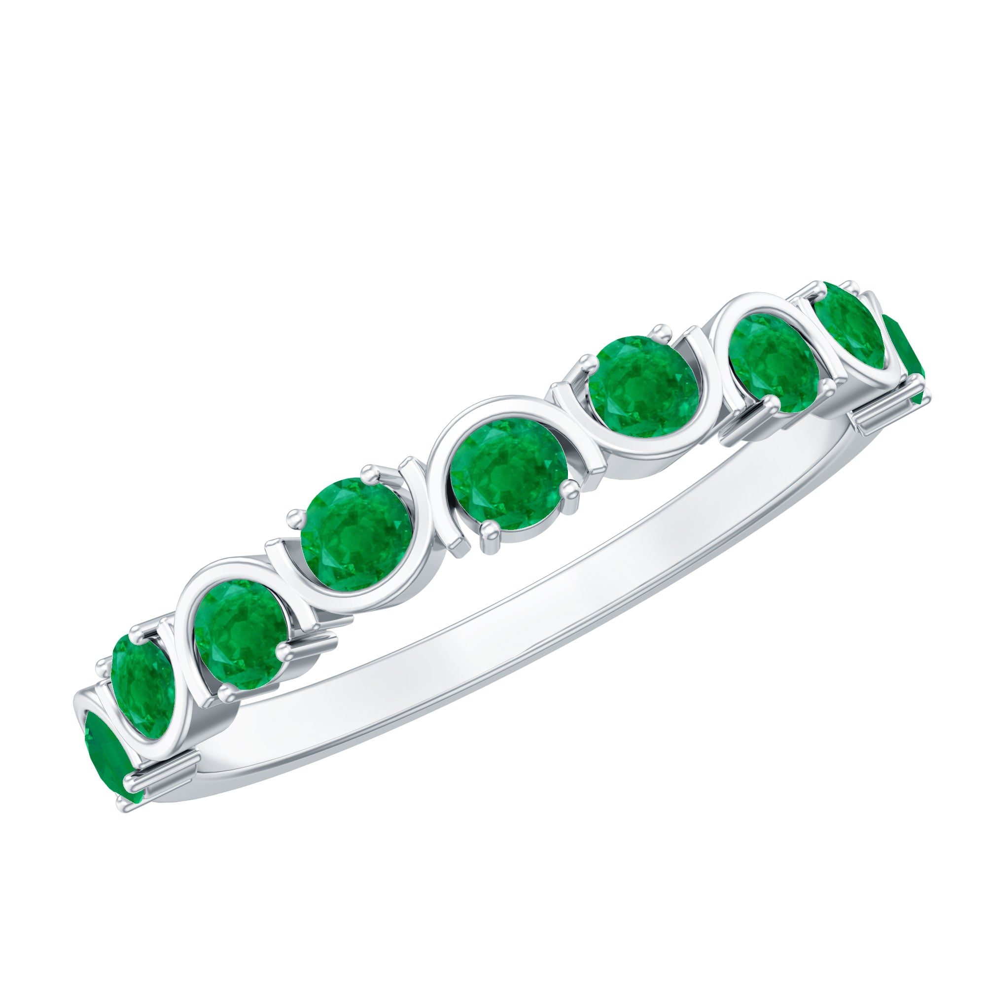 Natural Green Emerald Half Eternity Stackable Ring