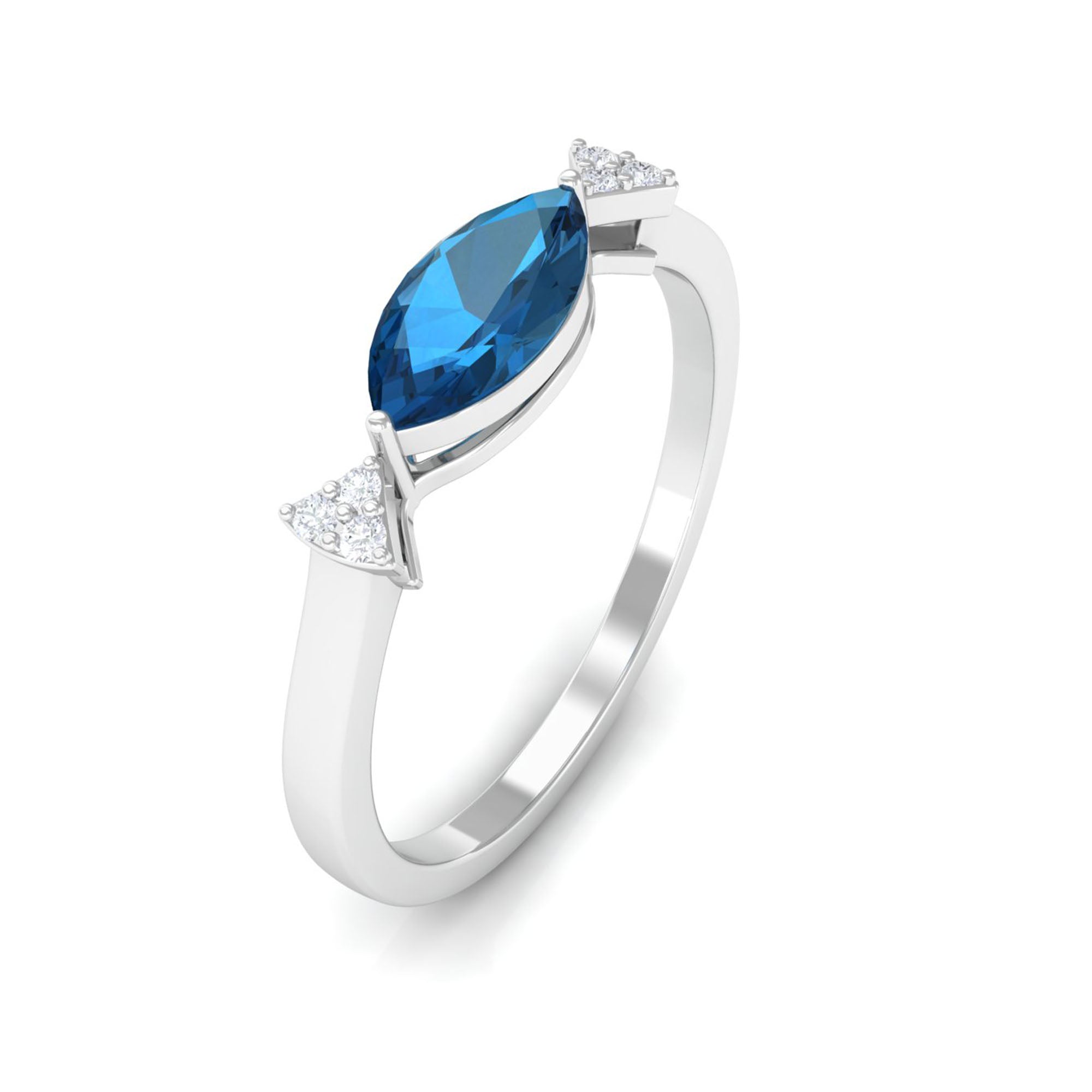 4x8mm Marquise cut London Blue Topaz East West Promise Ring with Diamond AAA - Rosec Jewels