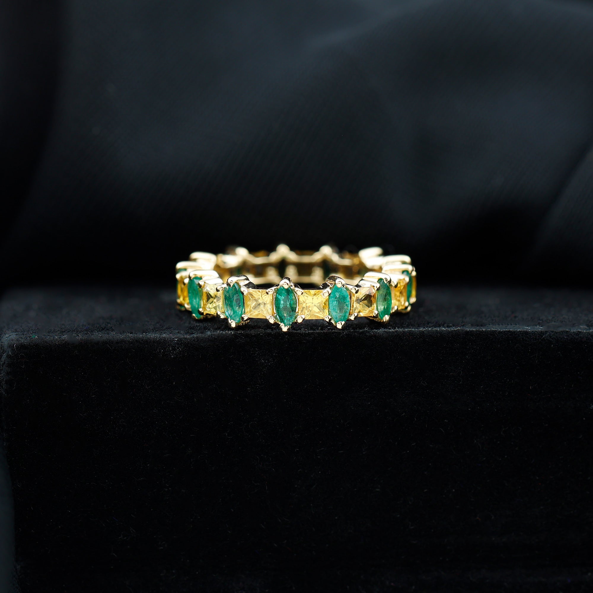 Designer Yellow Sapphire and Emerald Eternity Wedding Band AAA - Rosec Jewels