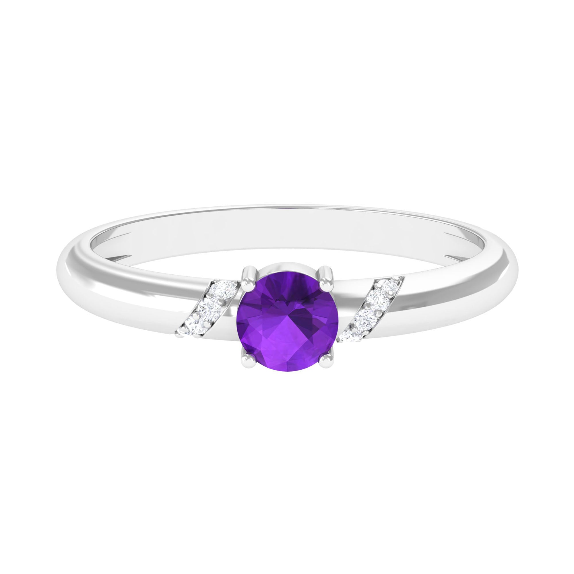 Rosec Jewels-Natural Amethyst Promise Ring with Diamond for Women
