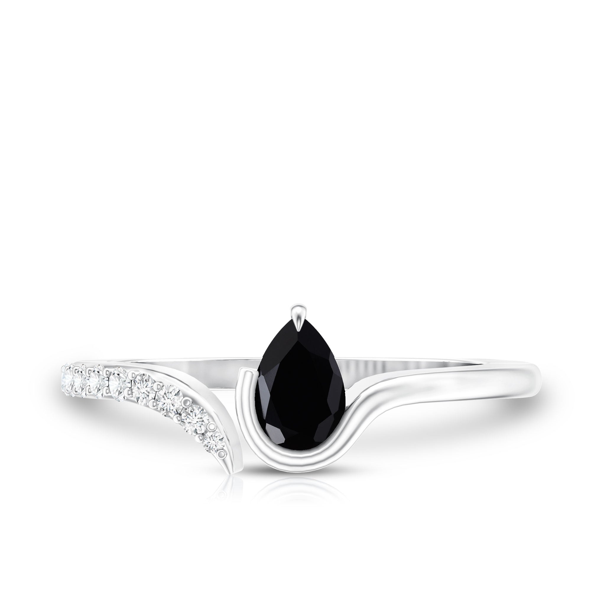 Pear Shaped Black Onyx Promise Ring with Diamonds AAA - Rosec Jewels