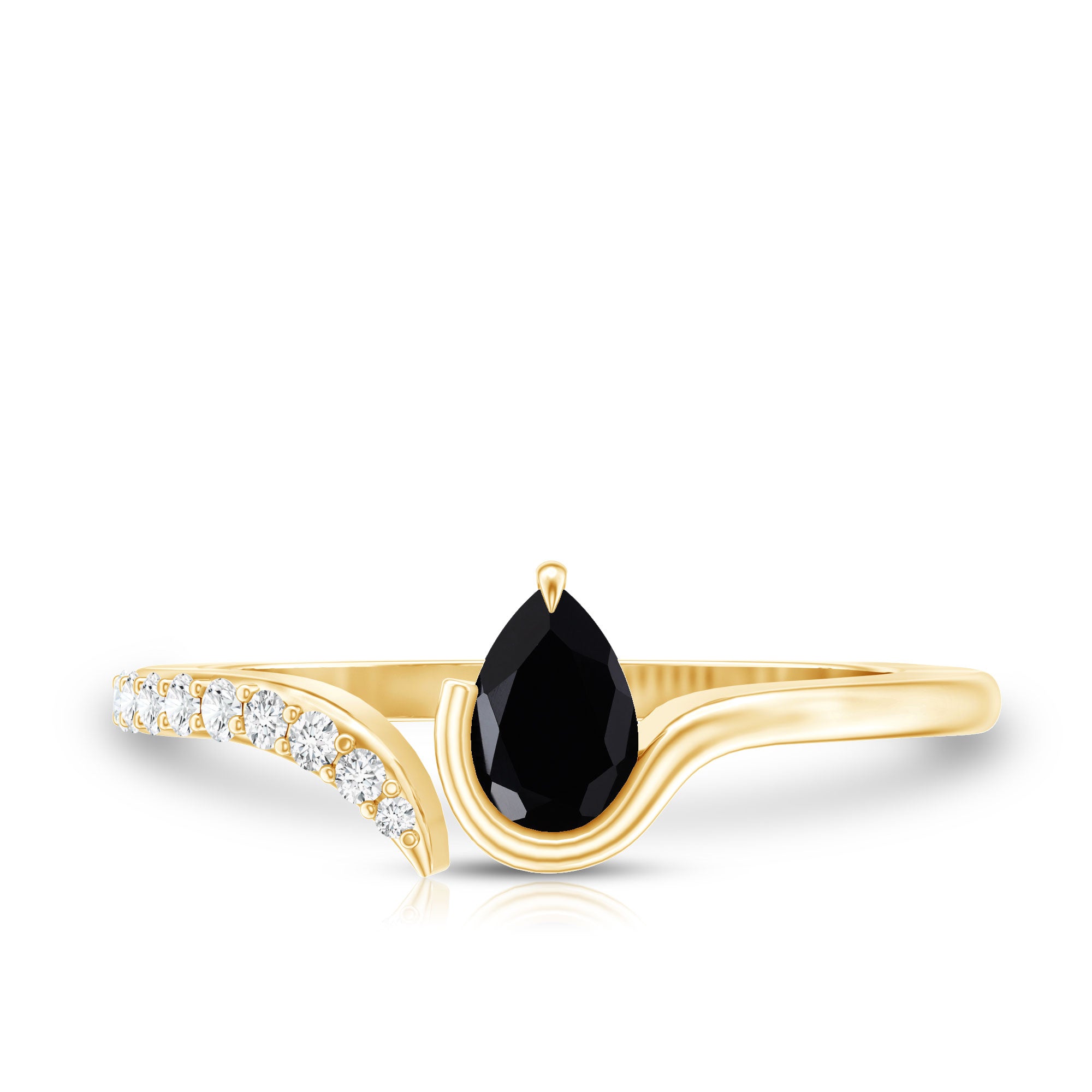Pear Shaped Black Onyx Promise Ring with Diamonds AAA - Rosec Jewels
