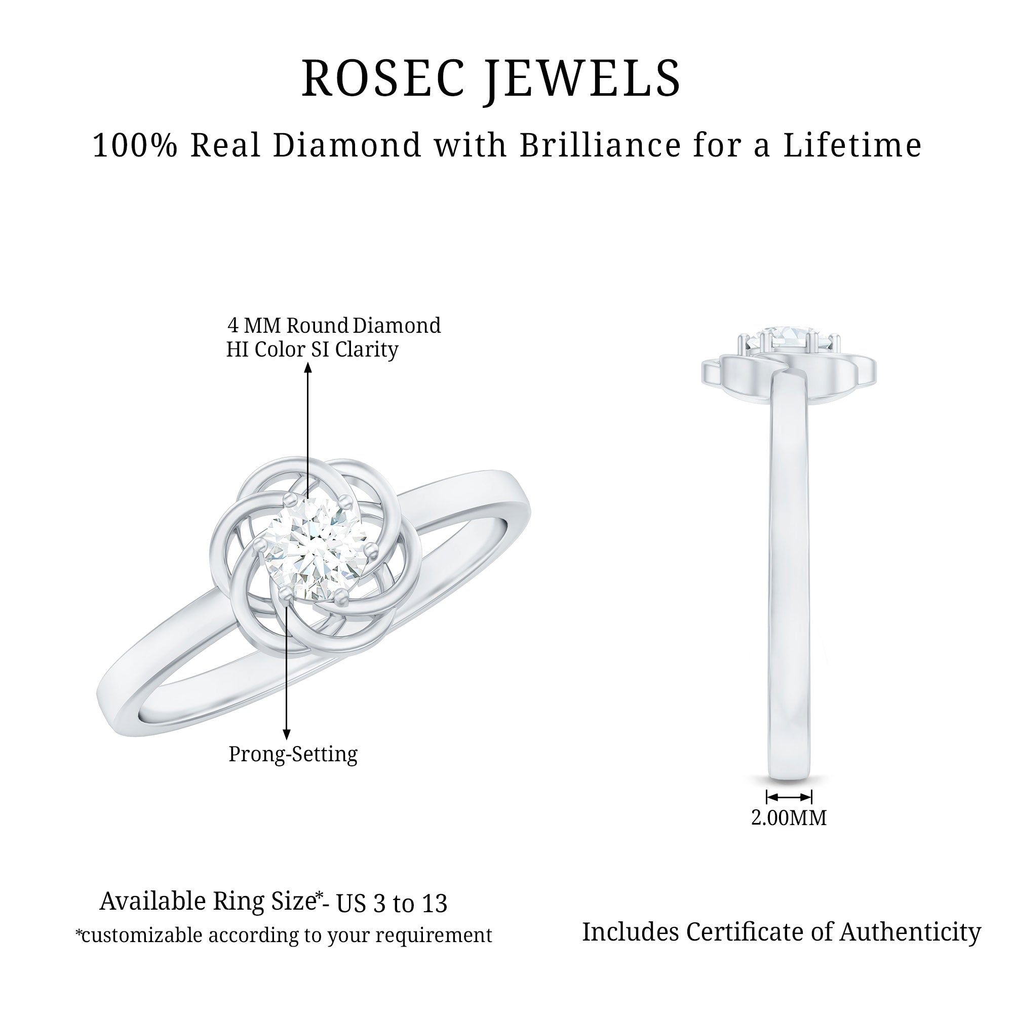 Nature Inspired Diamond Cute Promise Ring with Certificate Natural - ( HI-SI ) - Rosec Jewels