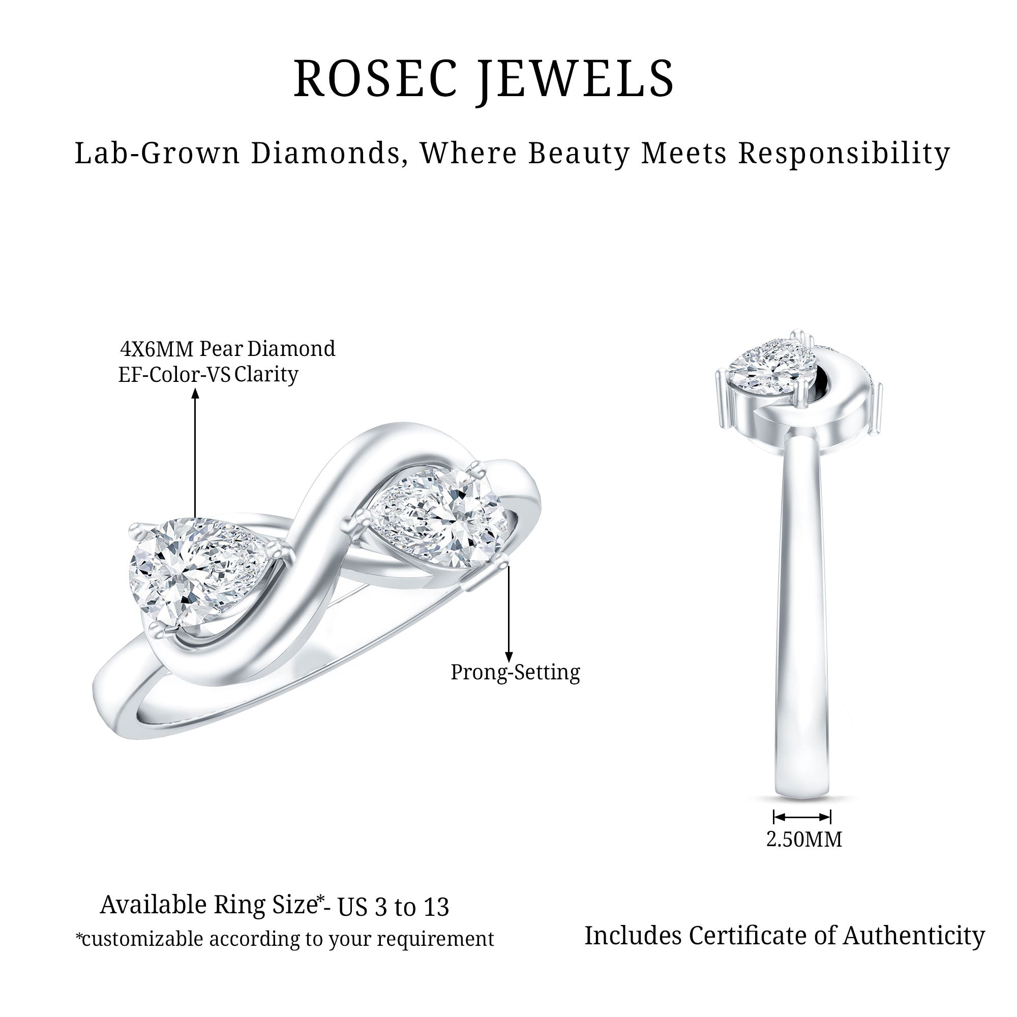 Lab Grown Diamond Toi Et Moi Promise Ring with Infinity Knot Lab - ( EF-VS ) - Rosec Jewels