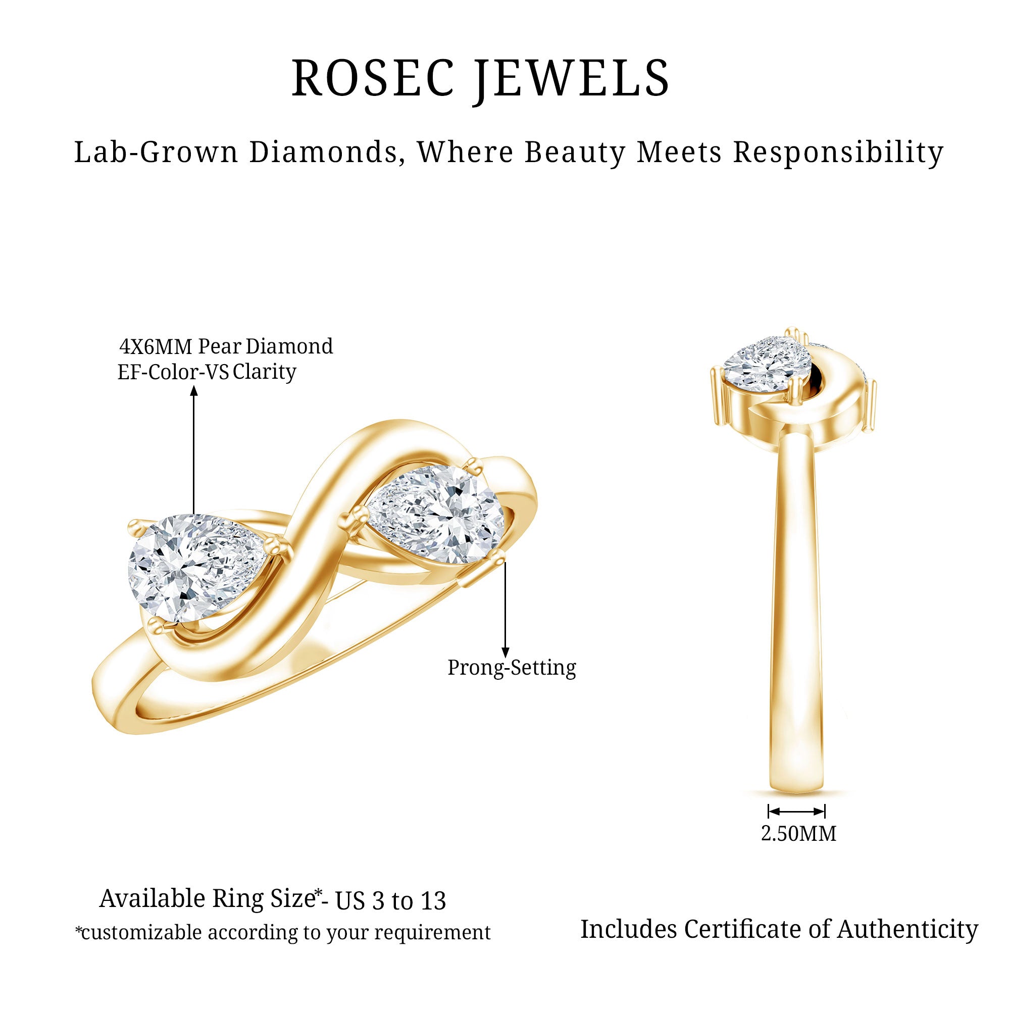 Lab Grown Diamond Toi Et Moi Promise Ring with Infinity Knot Lab - ( EF-VS ) - Rosec Jewels