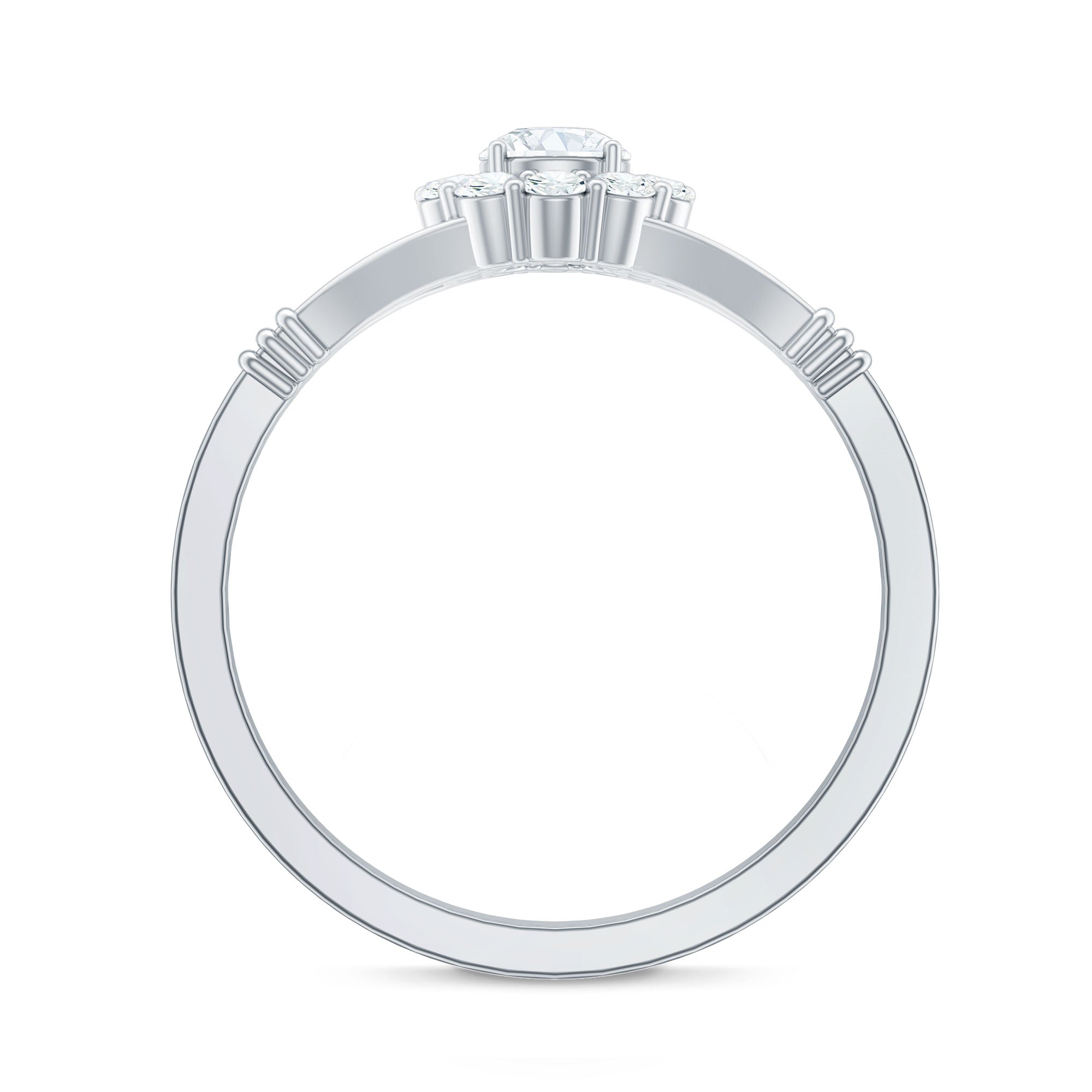 Natural Diamond Halo Engagement Ring with Split Shank Natural - ( HI-SI ) - Rosec Jewels