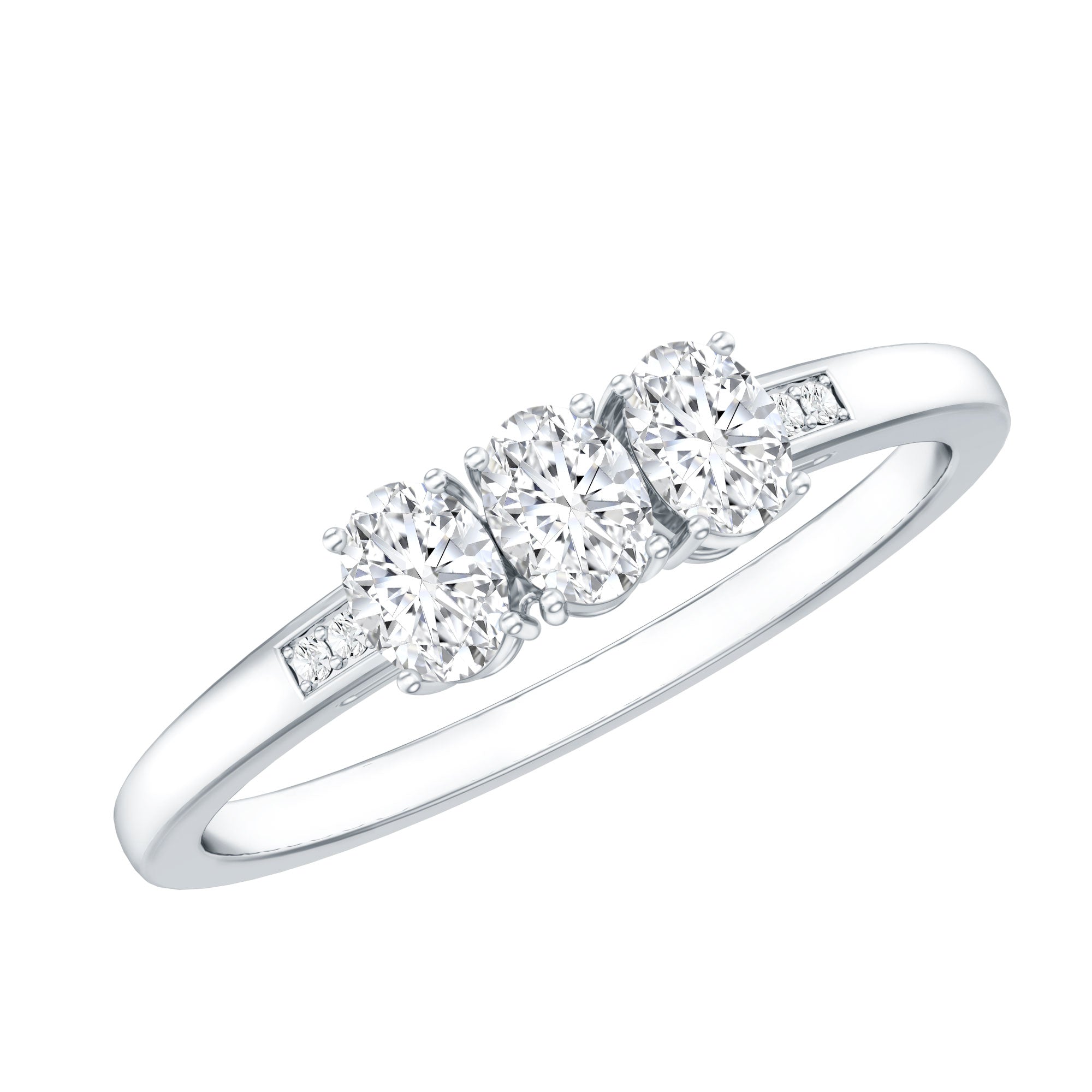 Lab Grown Oval Diamond 3 Stone Engagement Ring Lab - ( EF-VS ) - Rosec Jewels