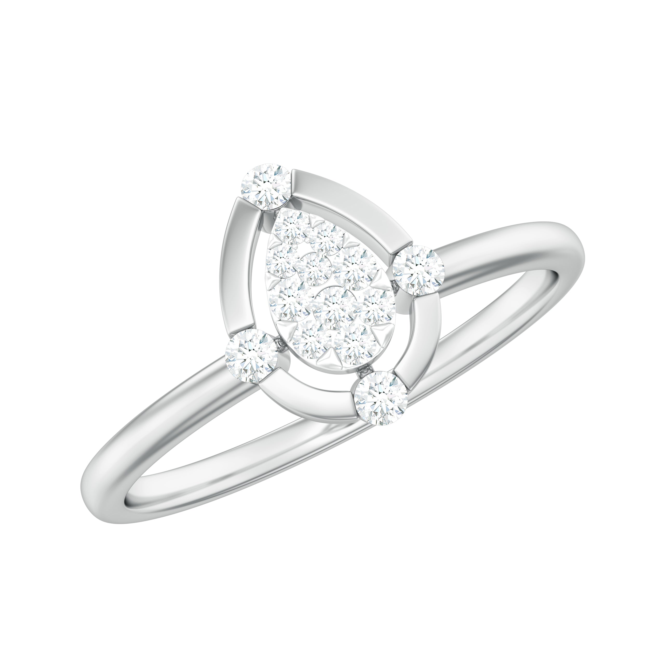 Natural Pear Shaped Diamond Cluster Engagement Ring Natural - ( HI-SI ) - Rosec Jewels