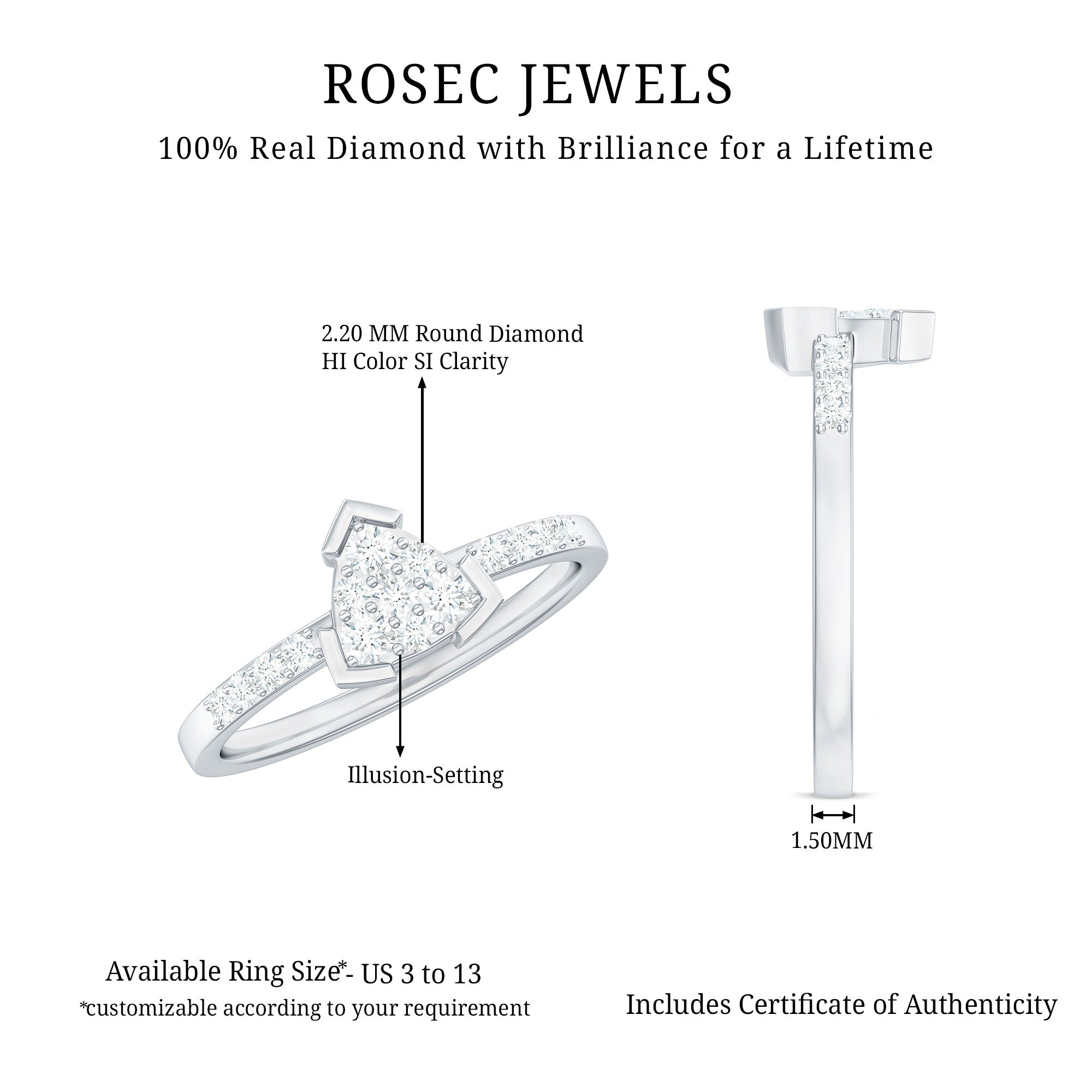 Minimal Diamond Triangular Engagement Ring Natural - ( HI-SI ) - Rosec Jewels