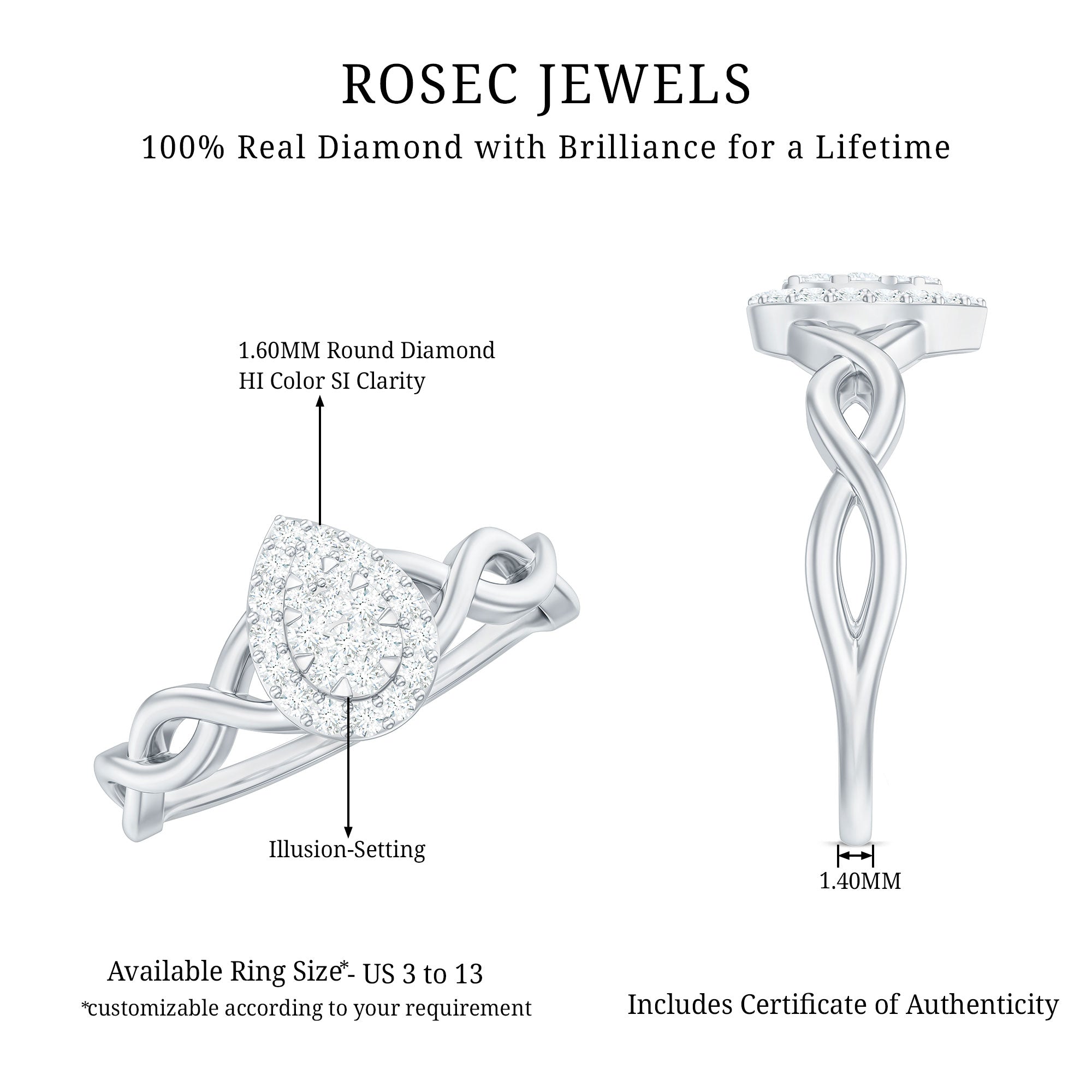 Rosec Jewels-Illusion Set Round Diamond Crossover Engagement Ring