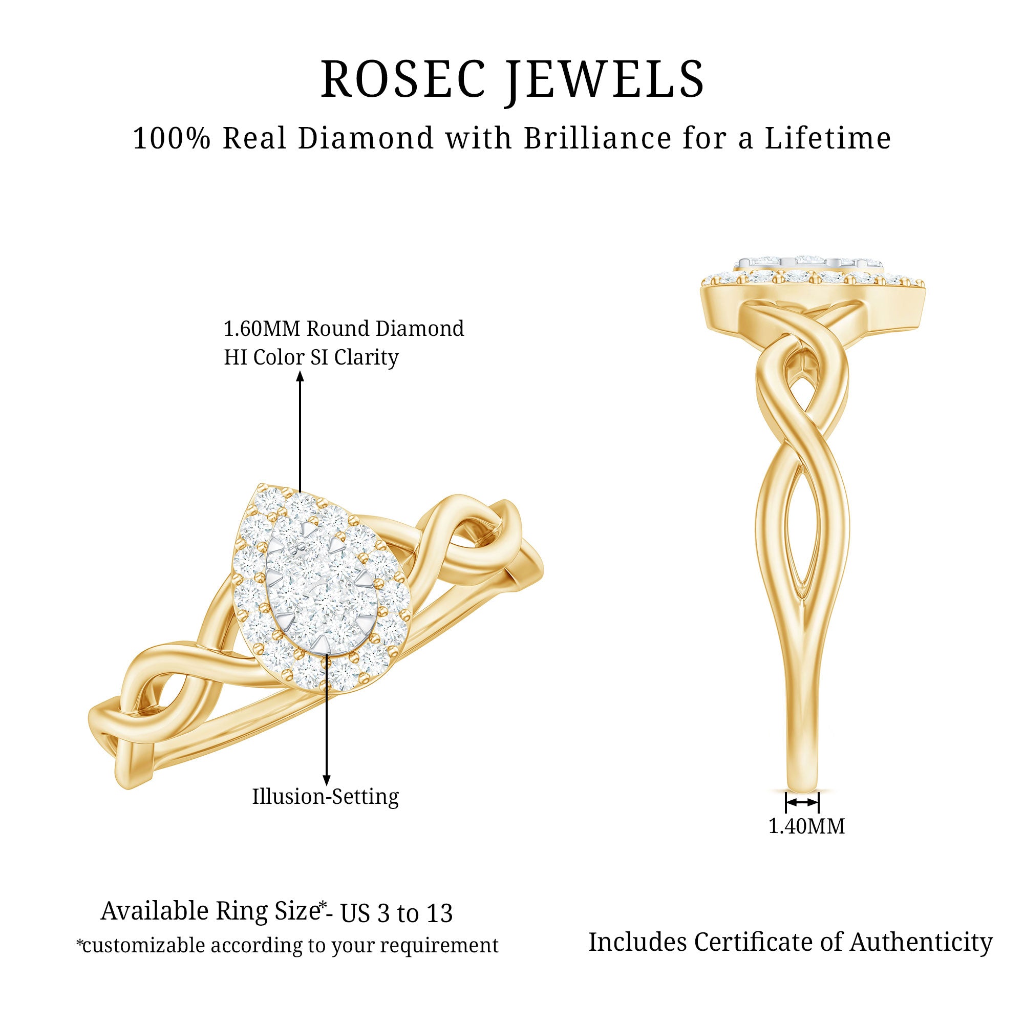 Rosec Jewels-Illusion Set Round Diamond Crossover Engagement Ring