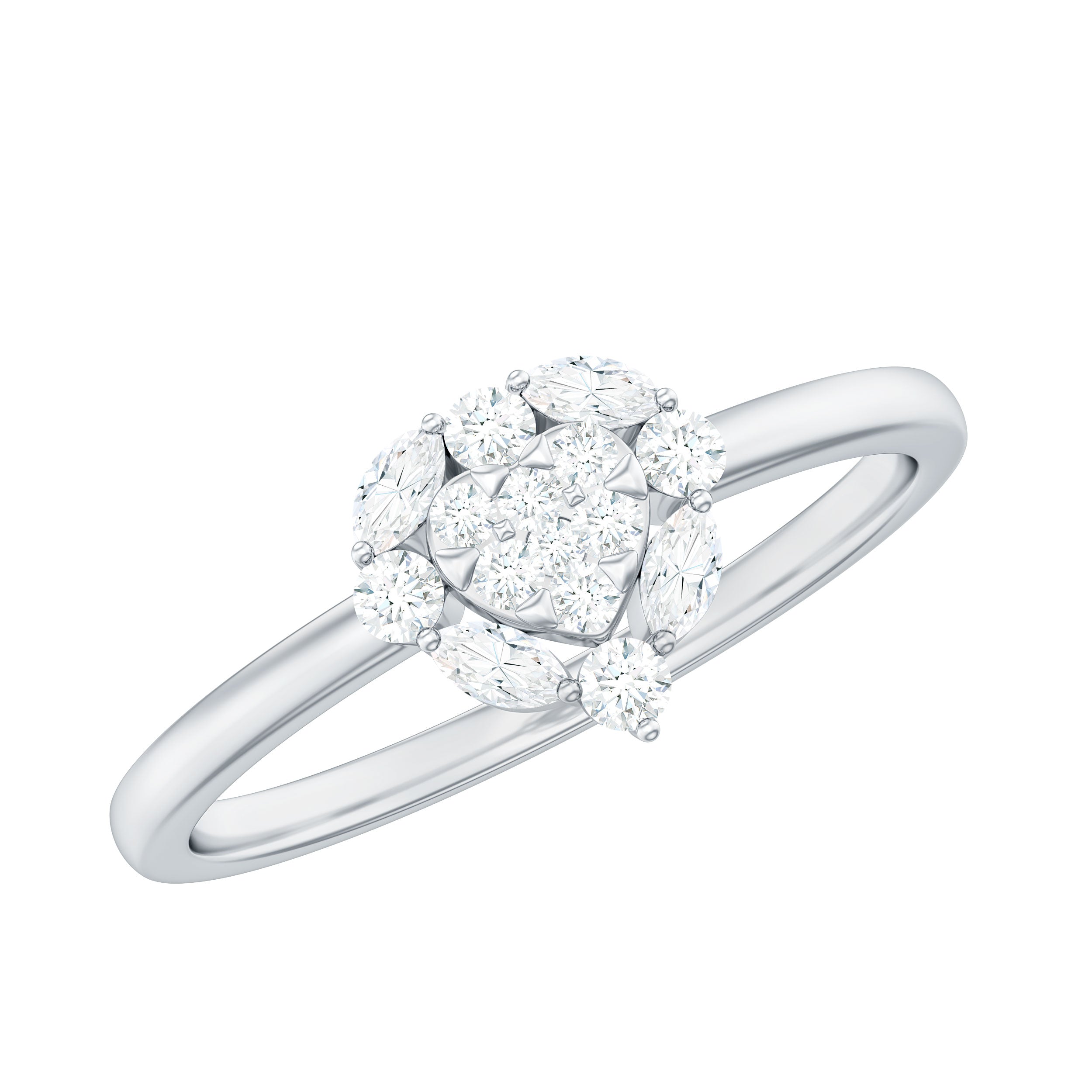 Minimal Diamond Heart Promise Ring for Valentines Day Natural - ( HI-SI ) - Rosec Jewels