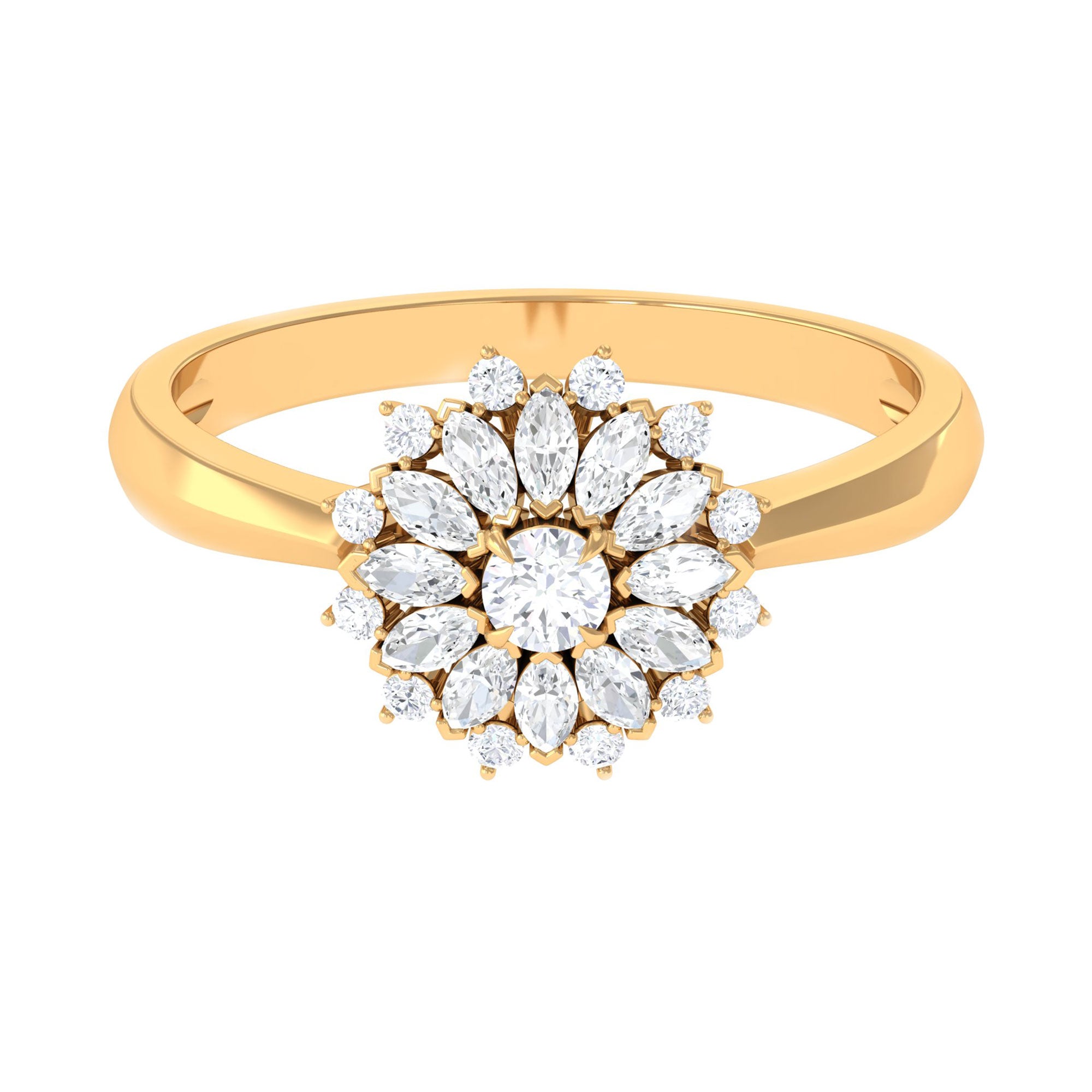 Certified Real Diamond Flower Engagement Ring Natural - ( HI-SI ) - Rosec Jewels
