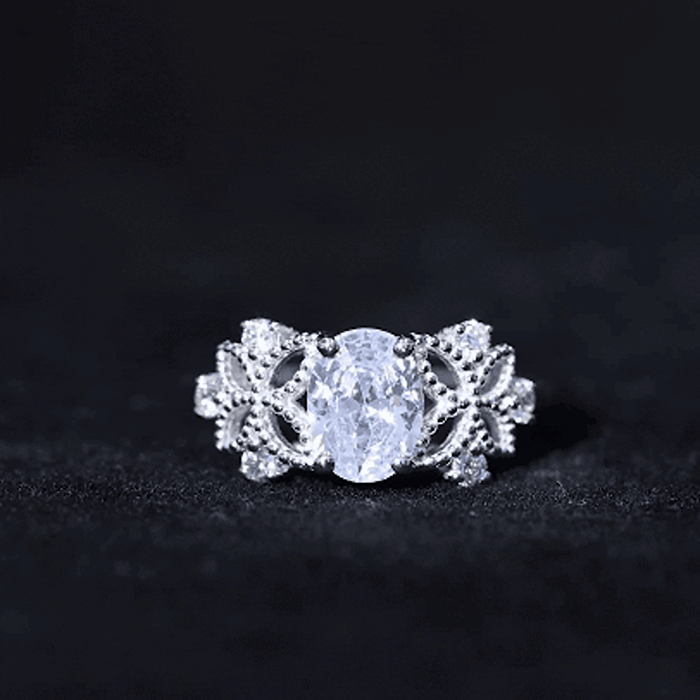 6X8mm Oval Lab Grown Diamond Flower Engagement Ring Lab - ( EF-VS ) - Rosec Jewels