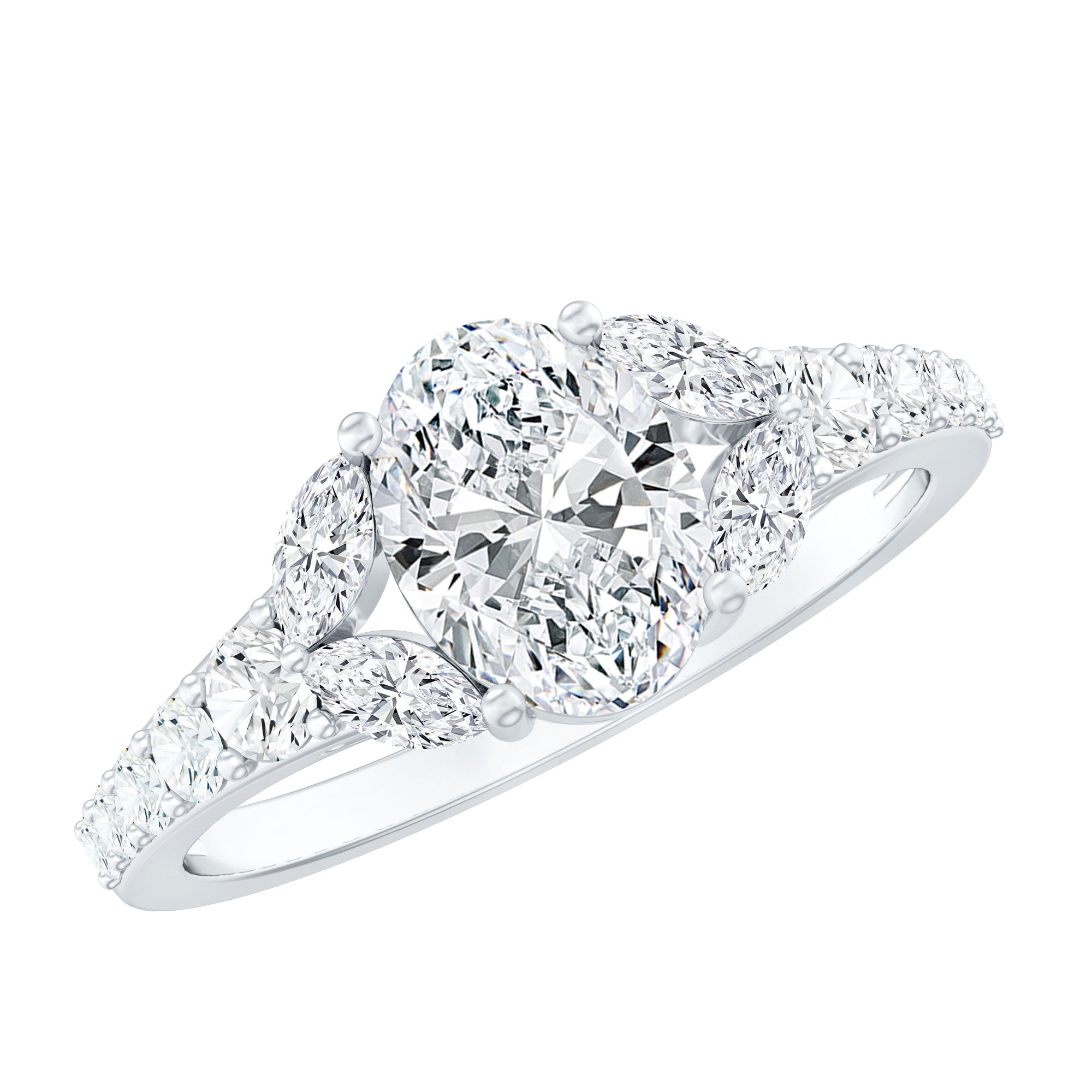 Certified 6X8MM Oval Lab Grown Diamond Engagement Ring With Side Stones