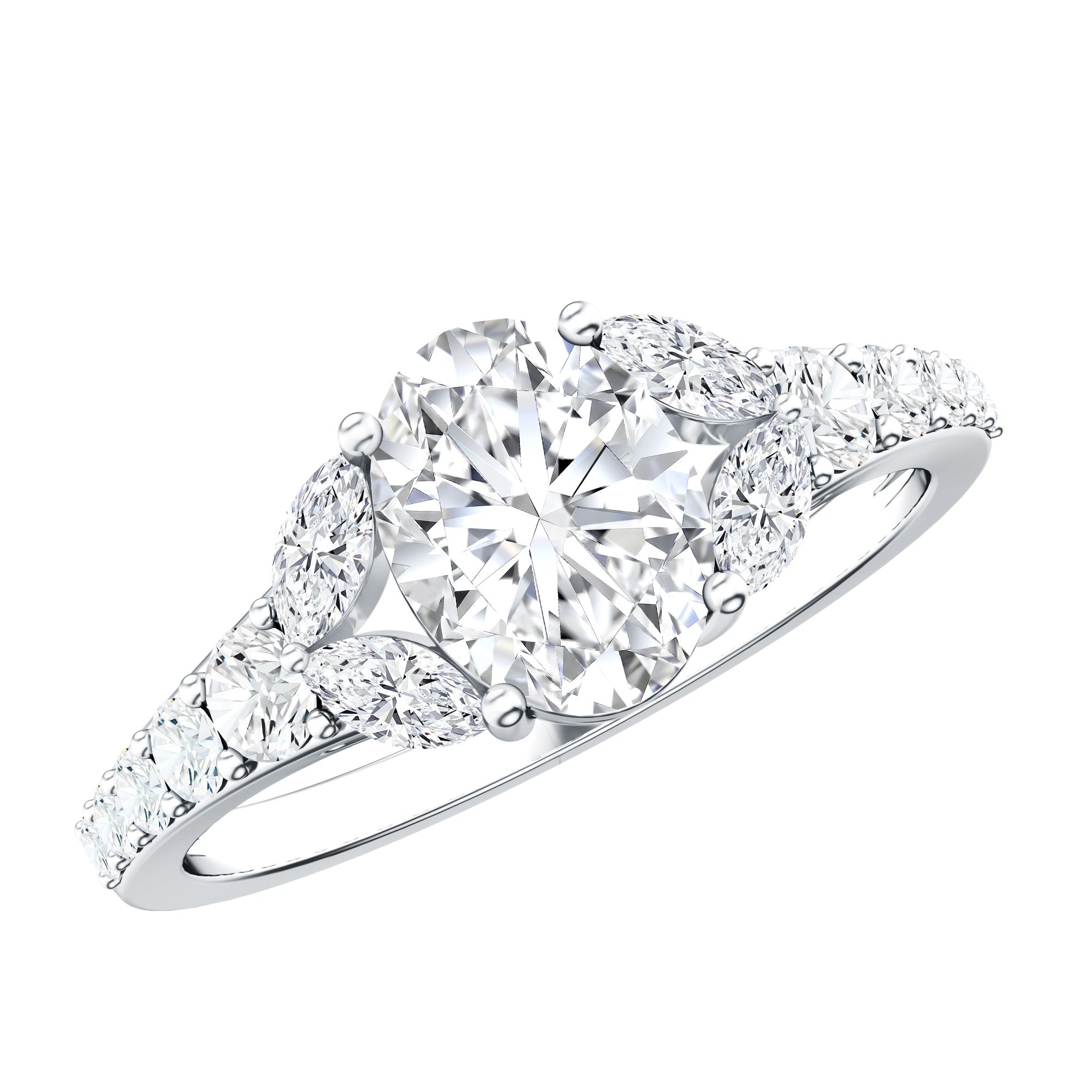 Certified 6X8MM Oval Lab Grown Diamond Engagement Ring With Side Stones