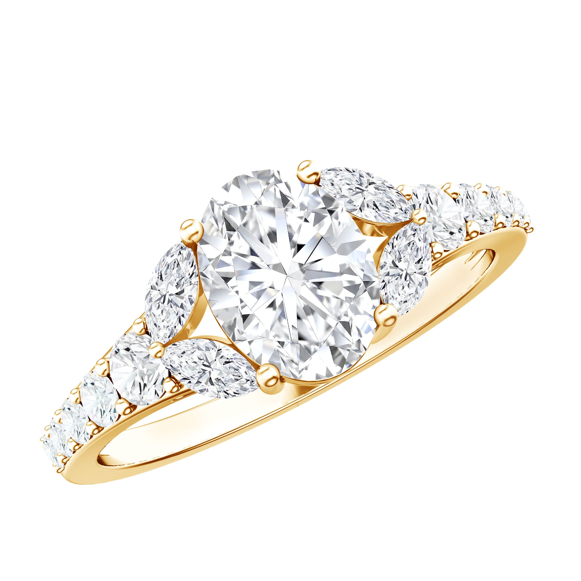 Certified 6X8MM Oval Lab Grown Diamond Engagement Ring With Side Stones Lab - ( EF-VS ) - Rosec Jewels