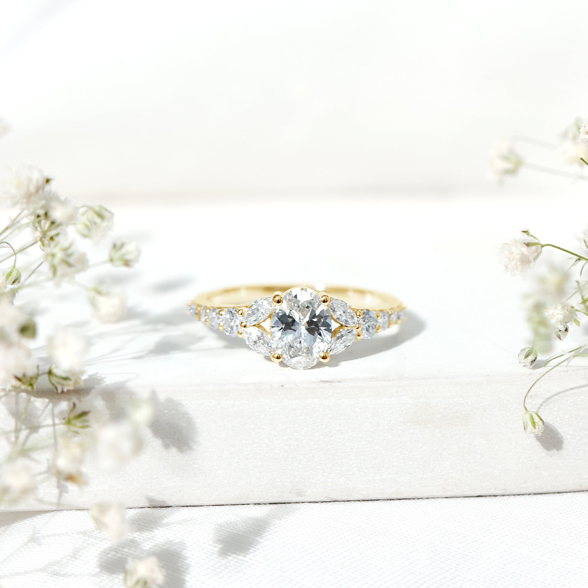 Certified 6X8MM Oval Lab Grown Diamond Engagement Ring With Side Stones Lab - ( EF-VS ) - Rosec Jewels