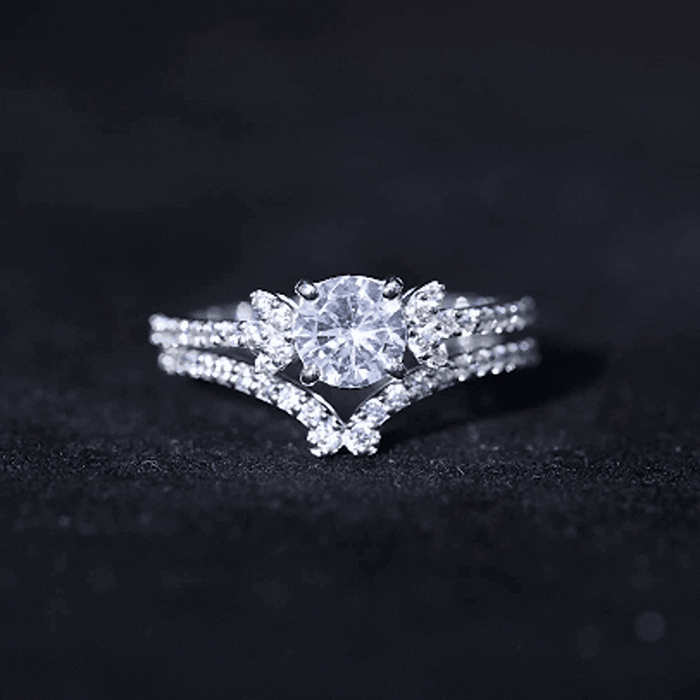 Certified 6 MM Cushion Lab Grown Diamond Engagement Ring with Wedding Band Lab - ( EF-VS ) - Rosec Jewels