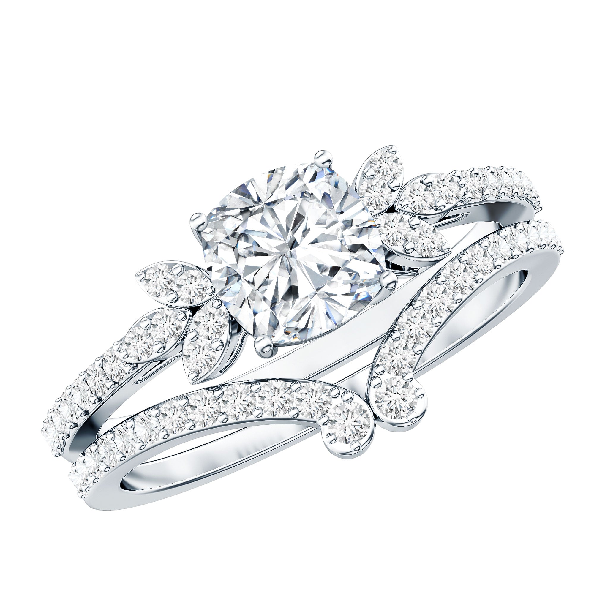 Certified 6 MM Cushion Lab Grown Diamond Engagement Ring with Wedding Band Lab - ( EF-VS ) - Rosec Jewels