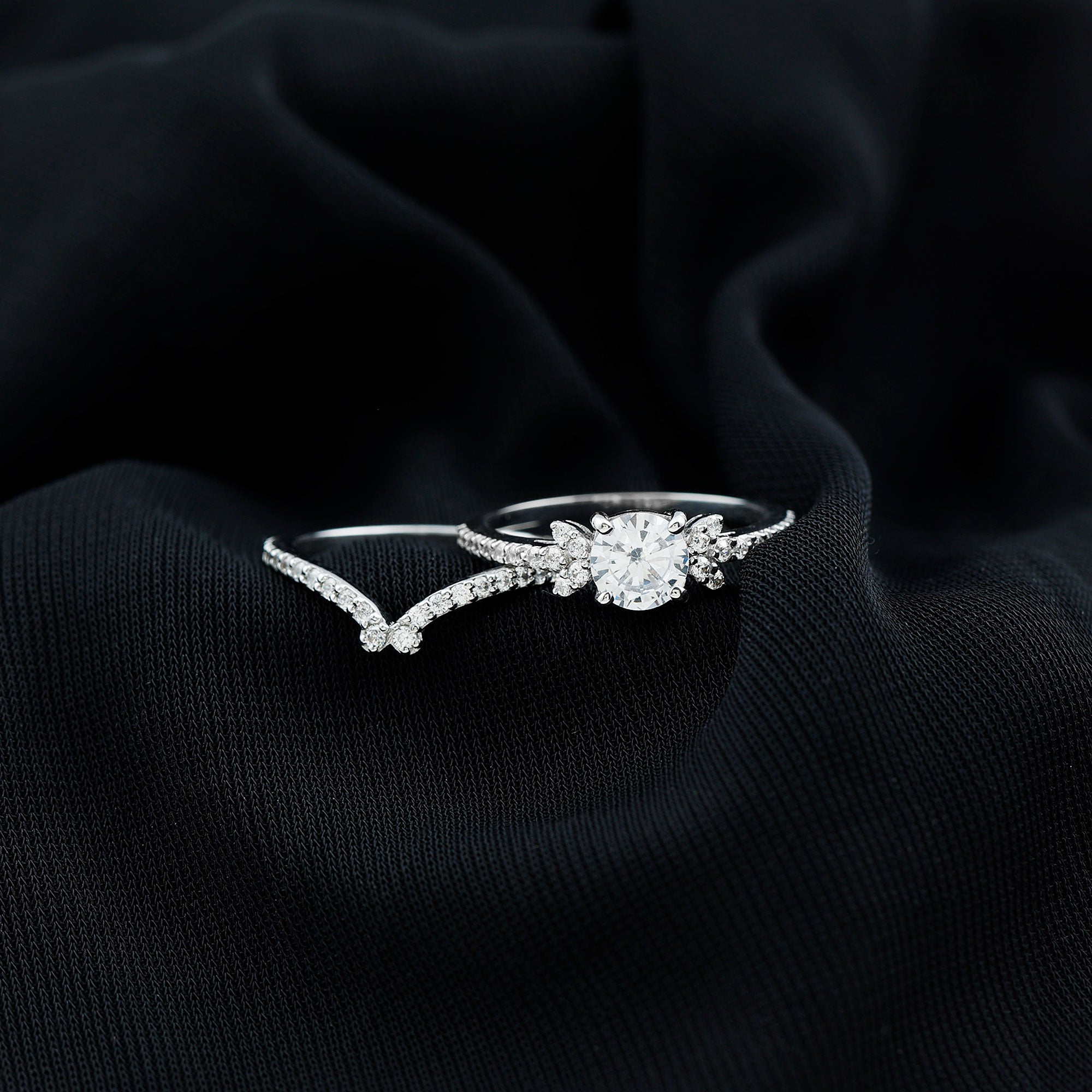 Certified 6 MM Cushion Lab Grown Diamond Engagement Ring with Wedding Band Lab - ( EF-VS ) - Rosec Jewels