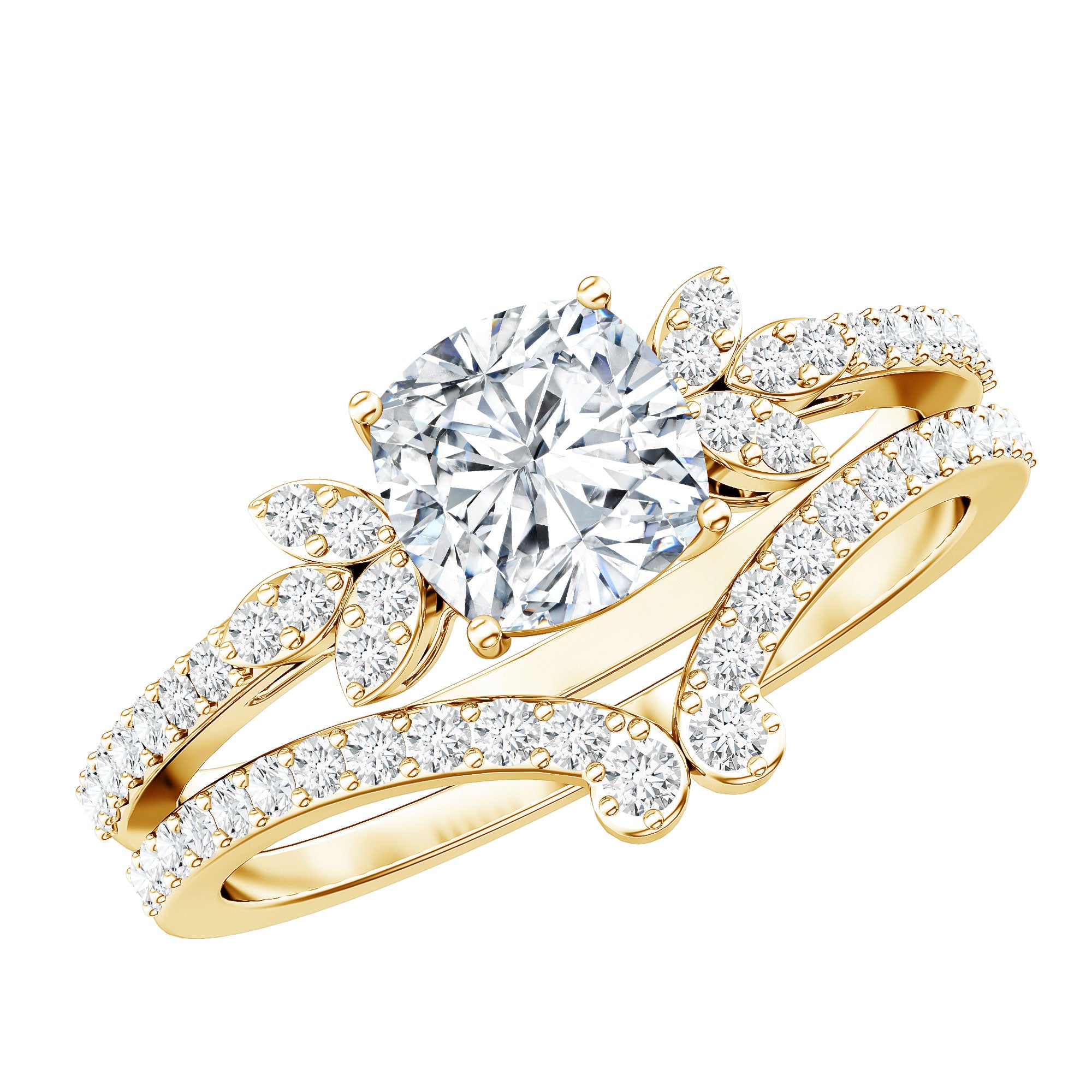 Certified 6 MM Cushion Lab Grown Diamond Engagement Ring with Wedding Band Lab - ( EF-VS ) - Rosec Jewels