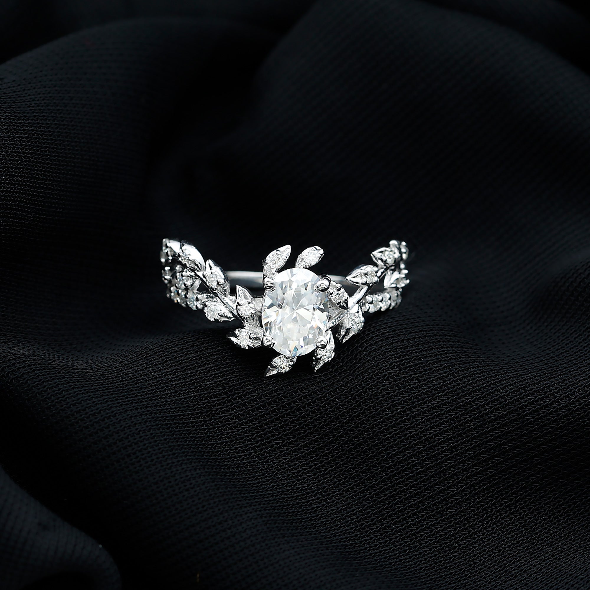 6X8MM Oval Lab Grown Diamond Petal Prong Engagement Ring Lab - ( EF-VS ) - Rosec Jewels